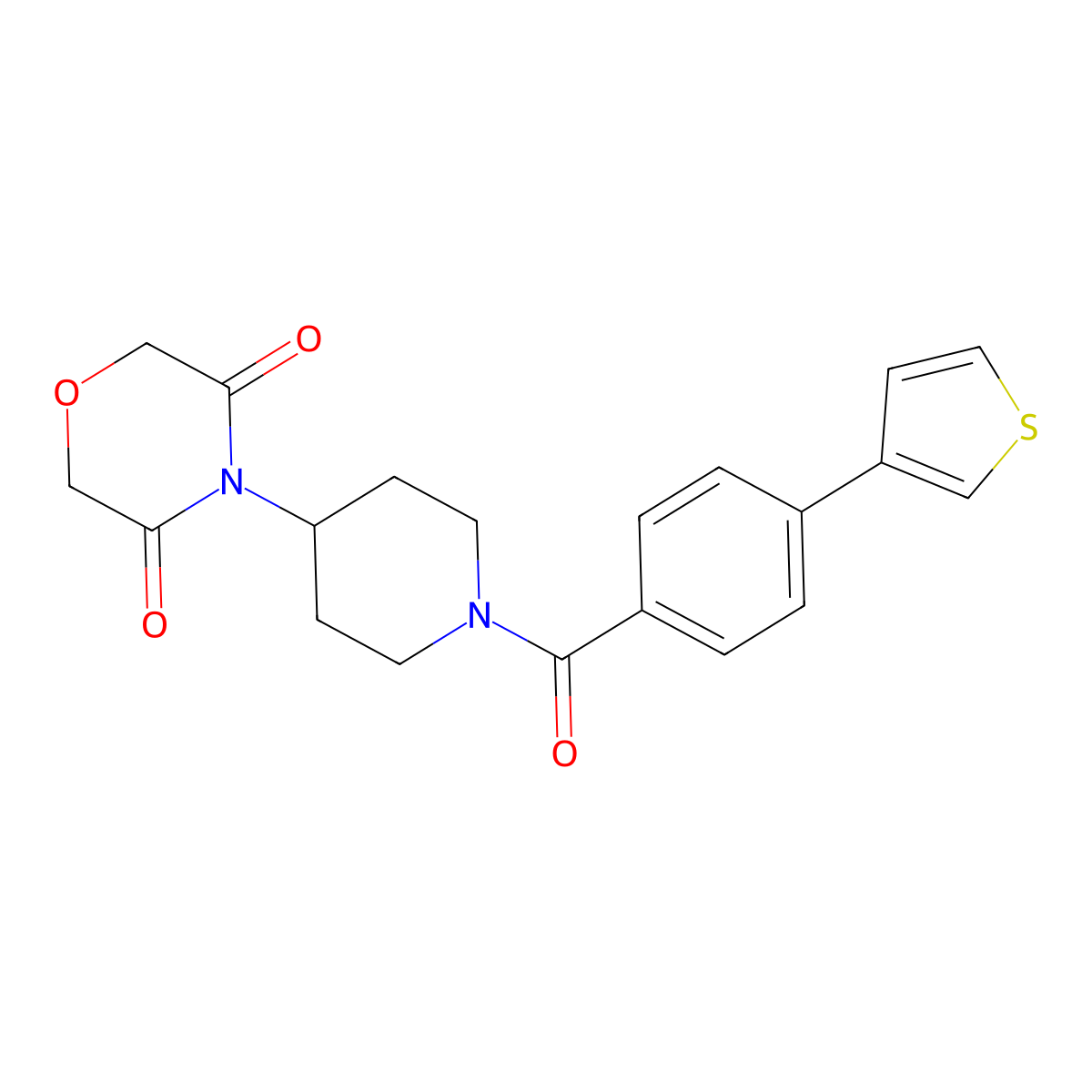 4-(1-(4-(Thiophen-3-yl)benzoyl)piperidin-4-yl)morpholine-3,5-dione molecular structure, CAS 2034423-77-1