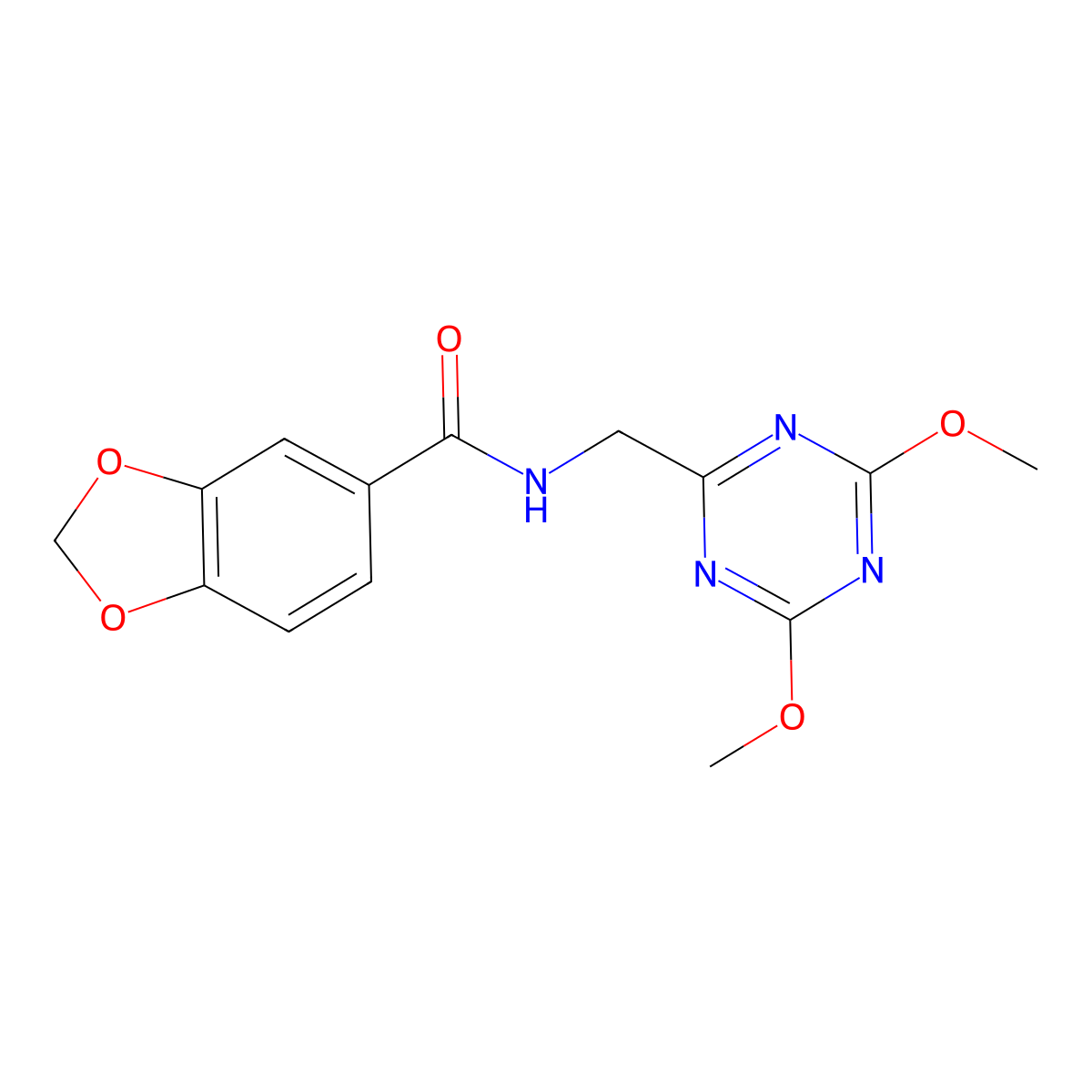 N-((4,6-dimethoxy-1,3,5-triazin-2-yl)methyl)benzo[d][1,3]dioxole-5-carboxamide molecular structure, CAS 2034423-79-3