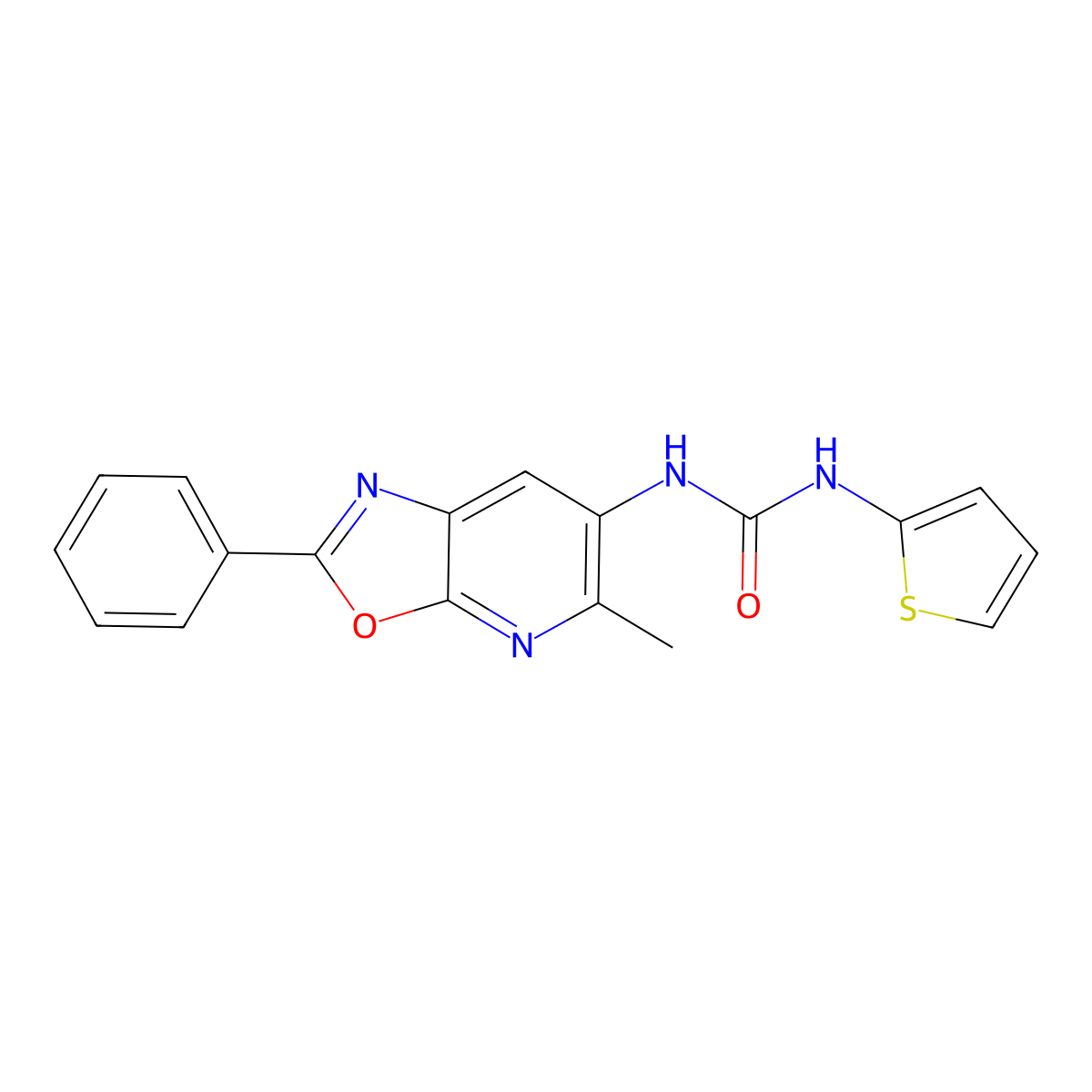 1-(5-Methyl-2-phenyloxazolo[5,4-b]pyridin-6-yl)-3-(thiophen-2-yl)urea molecular structure, CAS 2034423-85-1