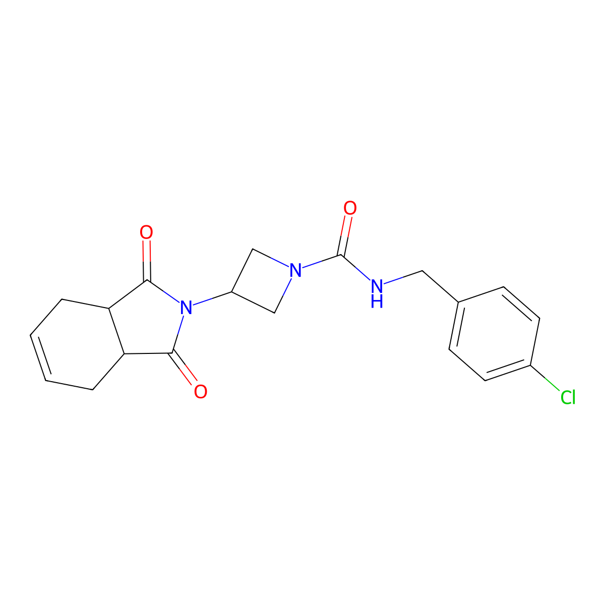 N-(4-chlorobenzyl)-3-(1,3-dioxo-3a,4,7,7a-tetrahydro-1H-isoindol-2(3H)-yl)azetidine-1-carboxamide molecular structure, CAS 2034423-88-4