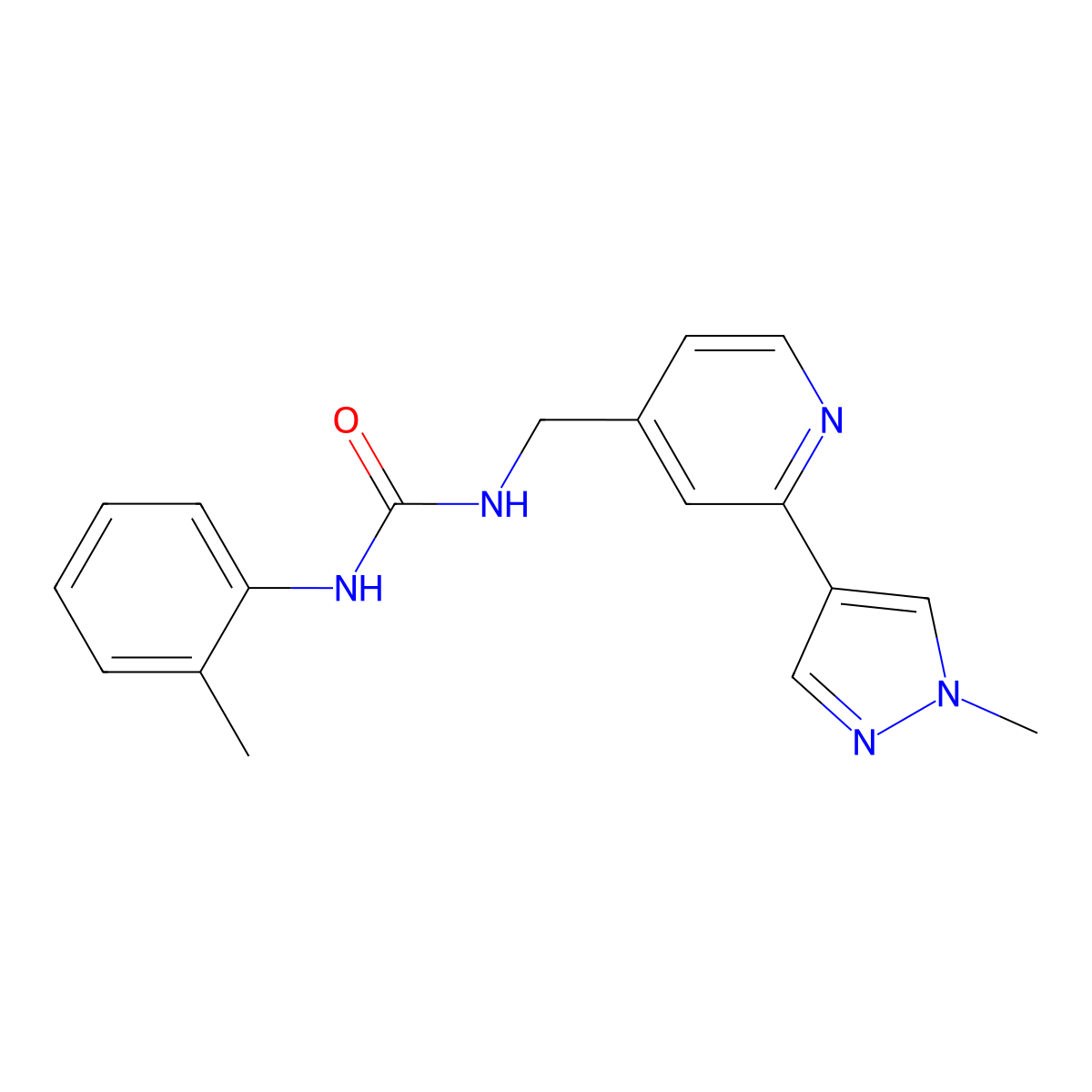 1-((2-(1-methyl-1H-pyrazol-4-yl)pyridin-4-yl)methyl)-3-(o-tolyl)urea molecular structure, CAS 2034423-90-8