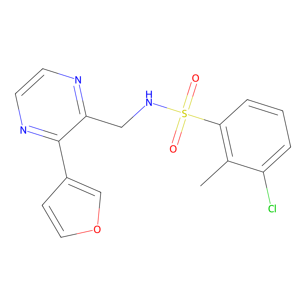 3-chloro-N-((3-(furan-3-yl)pyrazin-2-yl)methyl)-2-methylbenzenesulfonamide molecular structure, CAS 2034423-91-9