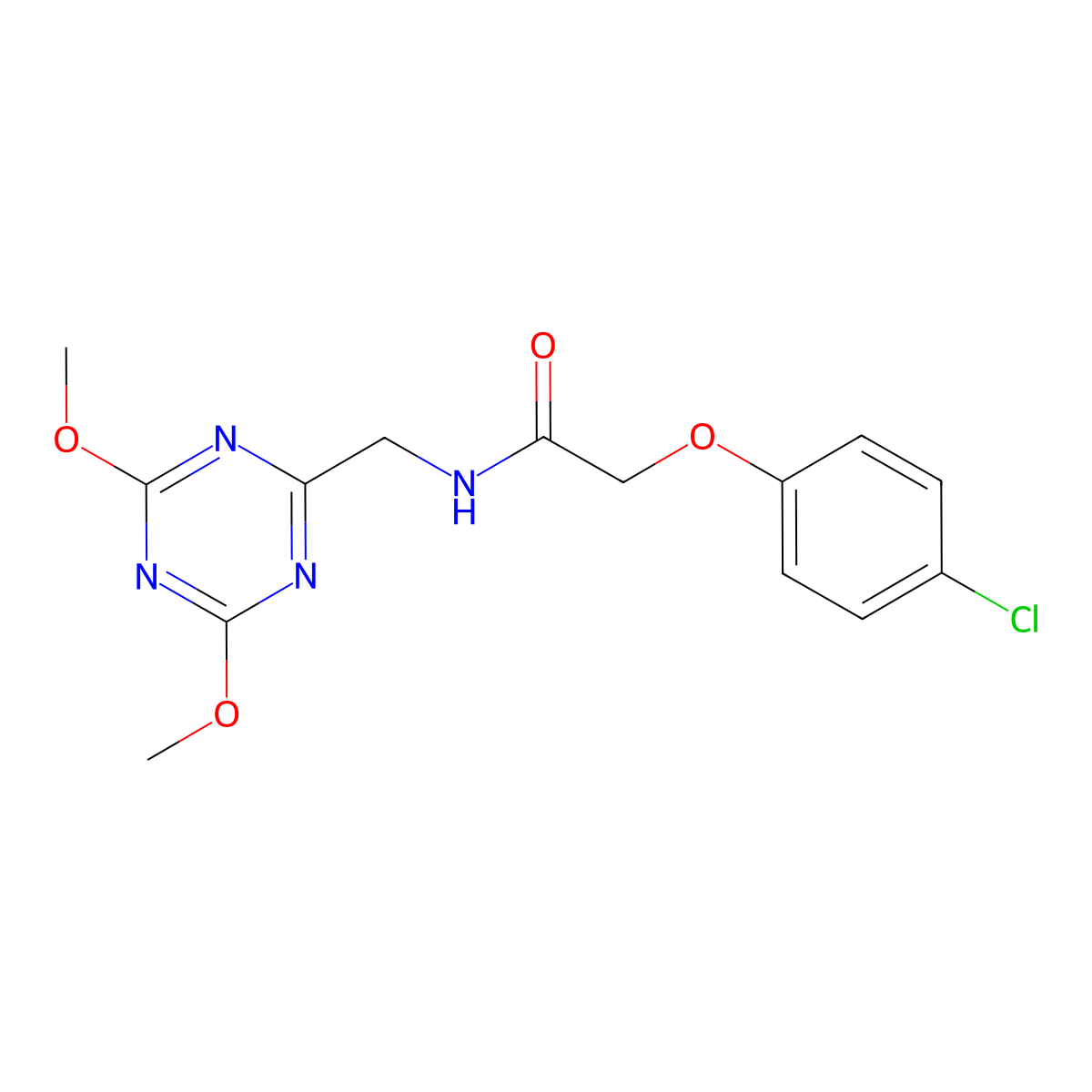 2-(4-chlorophenoxy)-N-[(4,6-dimethoxy-1,3,5-triazin-2-yl)methyl]acetamide molecular structure, CAS 2034423-93-1