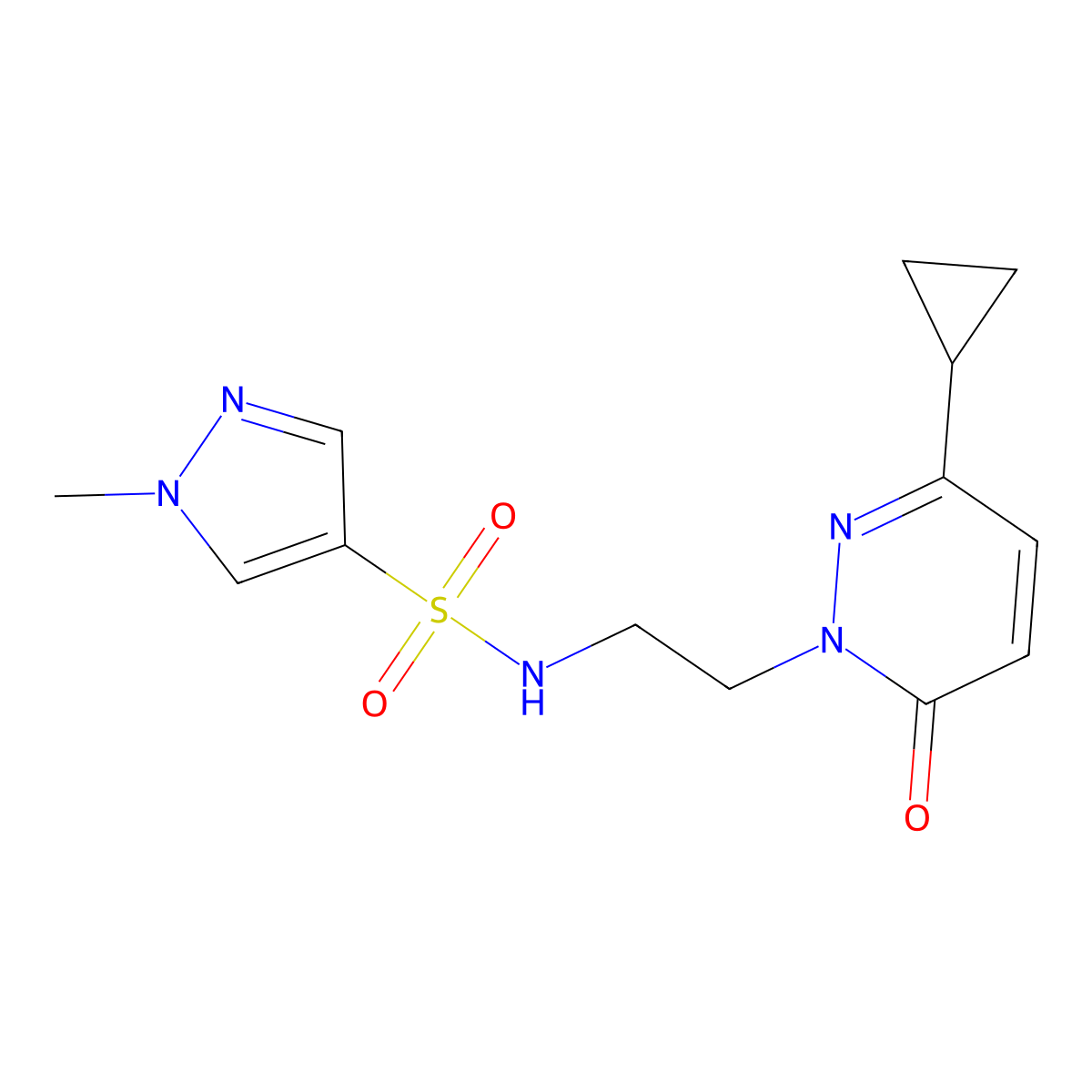 N-(2-(3-cyclopropyl-6-oxopyridazin-1(6H)-yl)ethyl)-1-methyl-1H-pyrazole-4-sulfonamide molecular structure, CAS 2034423-96-4