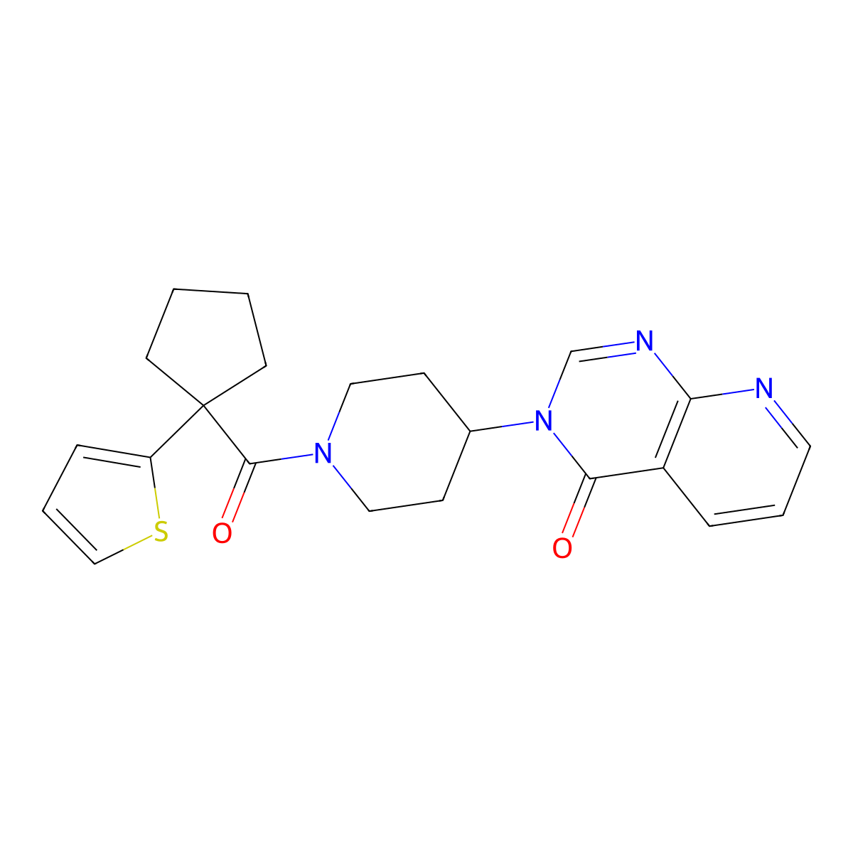 3-(1-(1-(thiophen-2-yl)cyclopentanecarbonyl)piperidin-4-yl)pyrido[2,3-d]pyrimidin-4(3H)-one molecular structure, CAS 2034424-01-4
