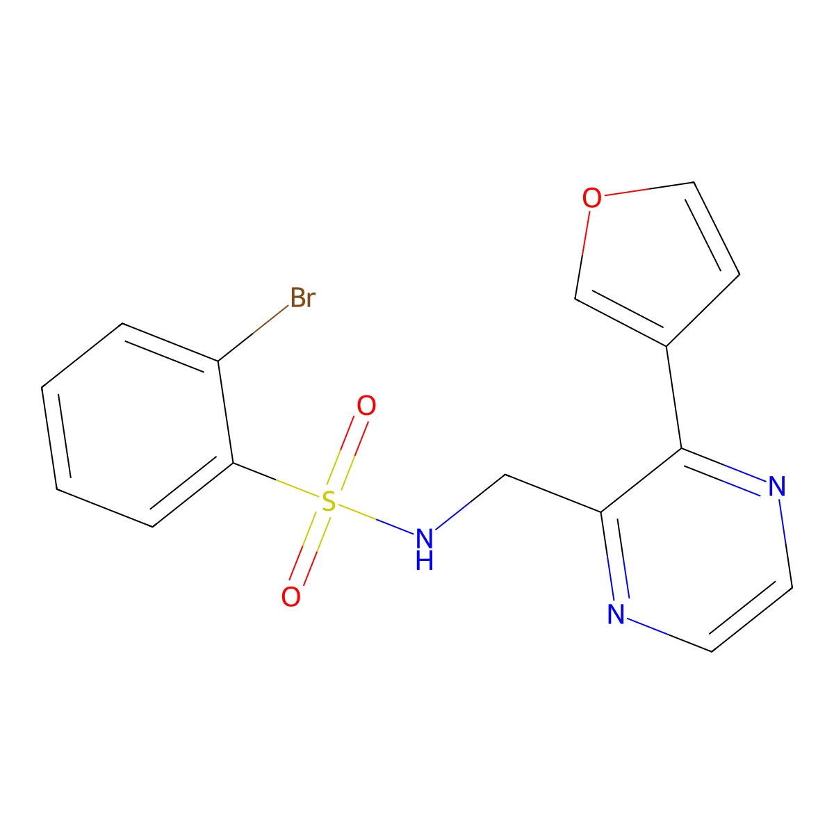 2-bromo-N-((3-(furan-3-yl)pyrazin-2-yl)methyl)benzenesulfonamide molecular structure, CAS 2034424-02-5