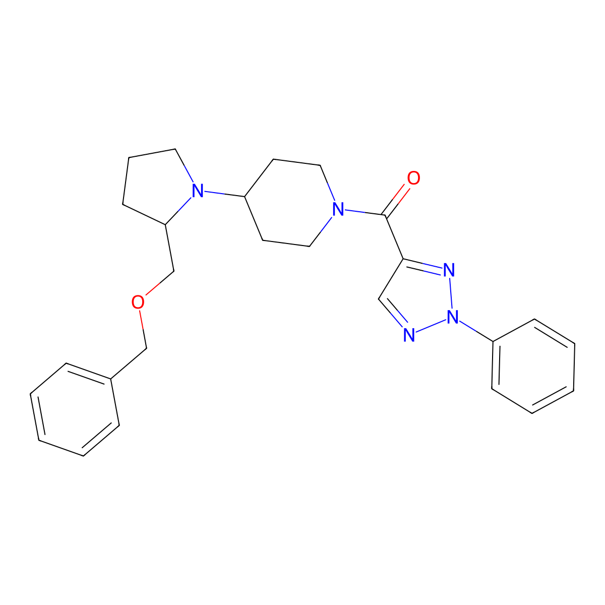 (4-(2-((benzyloxy)methyl)pyrrolidin-1-yl)piperidin-1-yl)(2-phenyl-2H-1,2,3-triazol-4-yl)methanone molecular structure, CAS 2034424-04-7