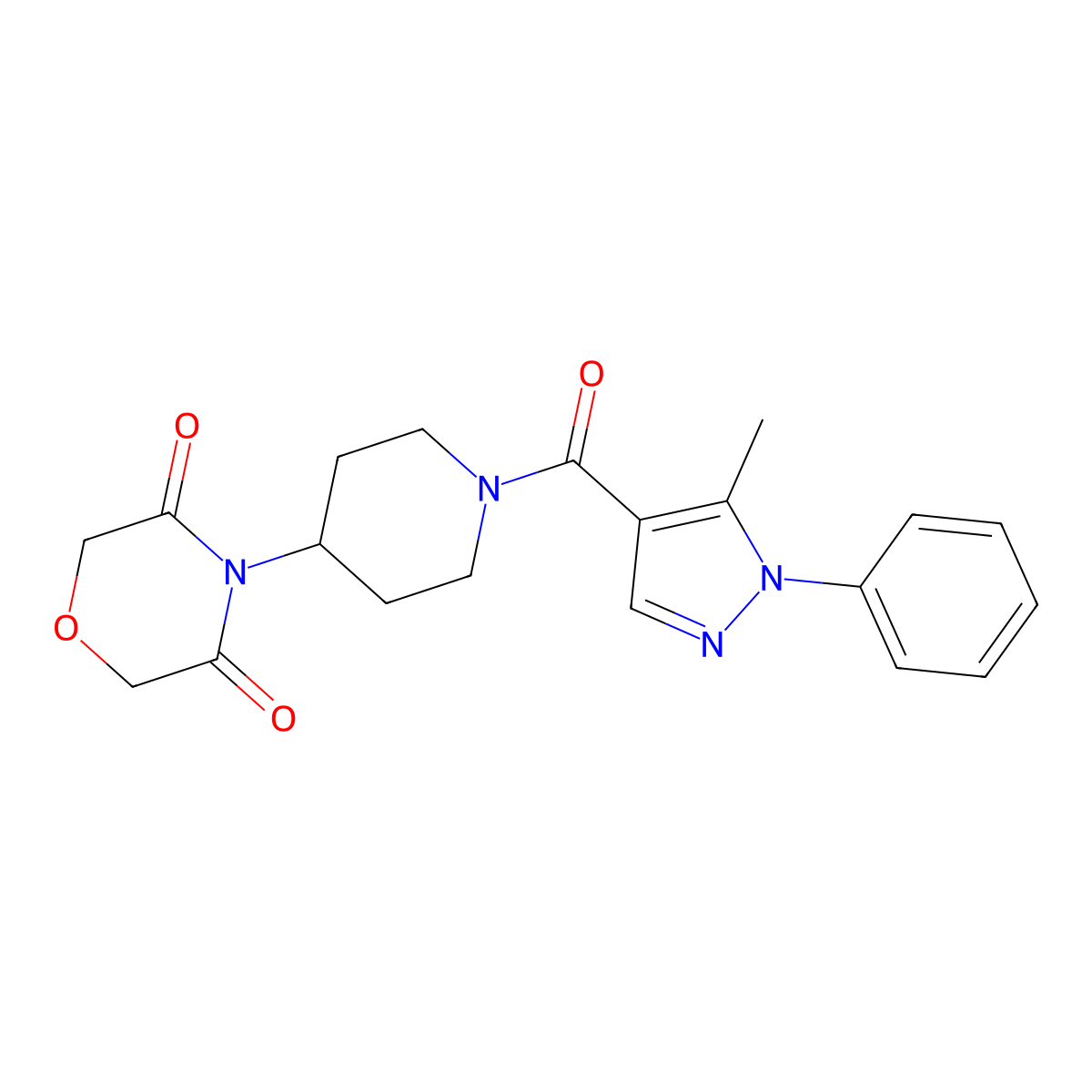 4-[1-(5-methyl-1-phenyl-1H-pyrazole-4-carbonyl)piperidin-4-yl]morpholine-3,5-dione molecular structure, CAS 2034424-12-7