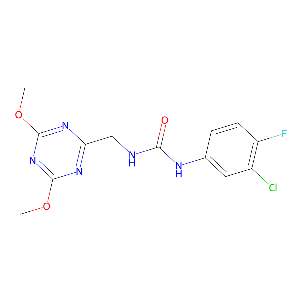 1-(3-Chloro-4-fluorophenyl)-3-[(4,6-dimethoxy-1,3,5-triazin-2-yl)methyl]urea molecular structure, CAS 2034424-19-4