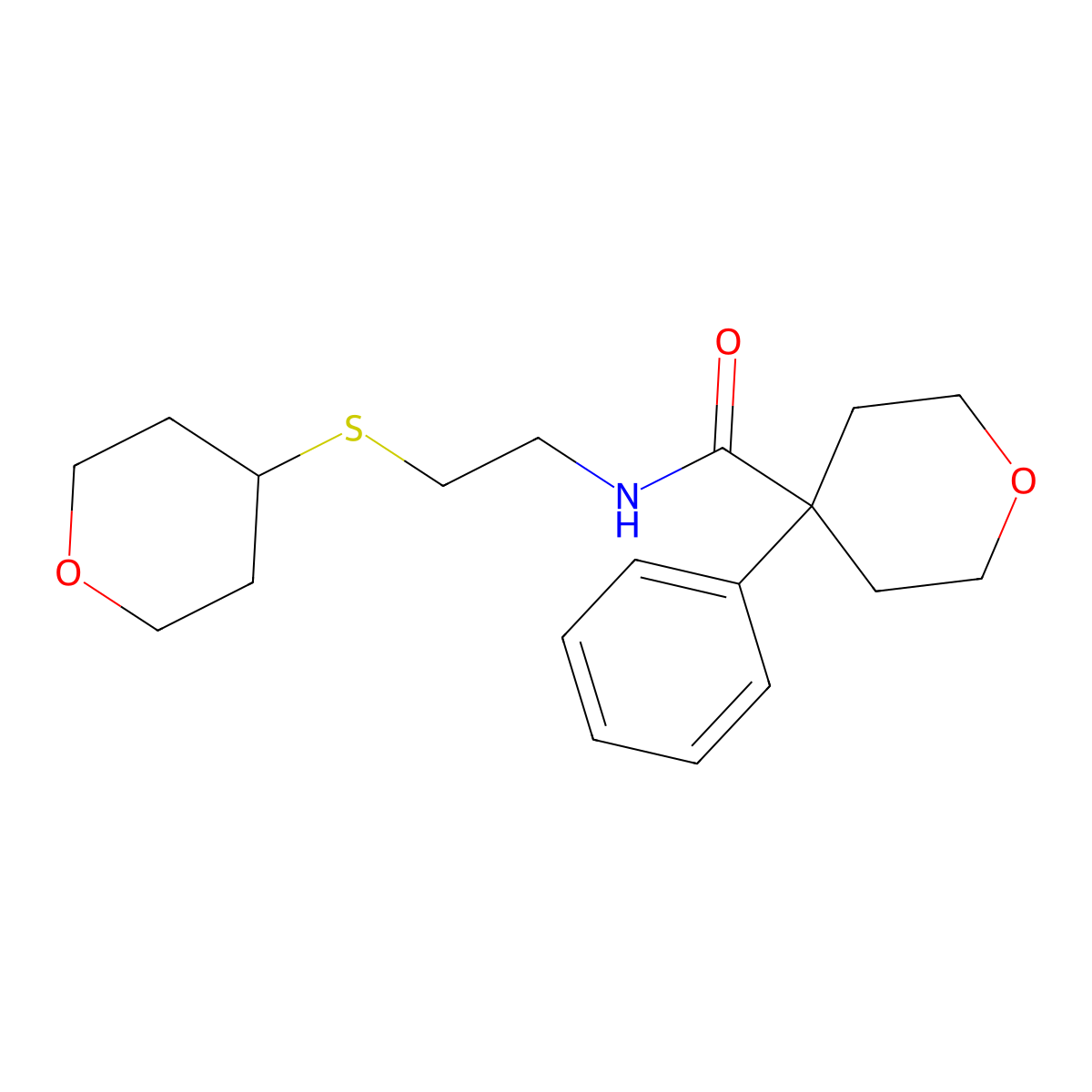 N-[2-(oxan-4-ylsulfanyl)ethyl]-4-phenyloxane-4-carboxamide molecular structure, CAS 2034424-22-9