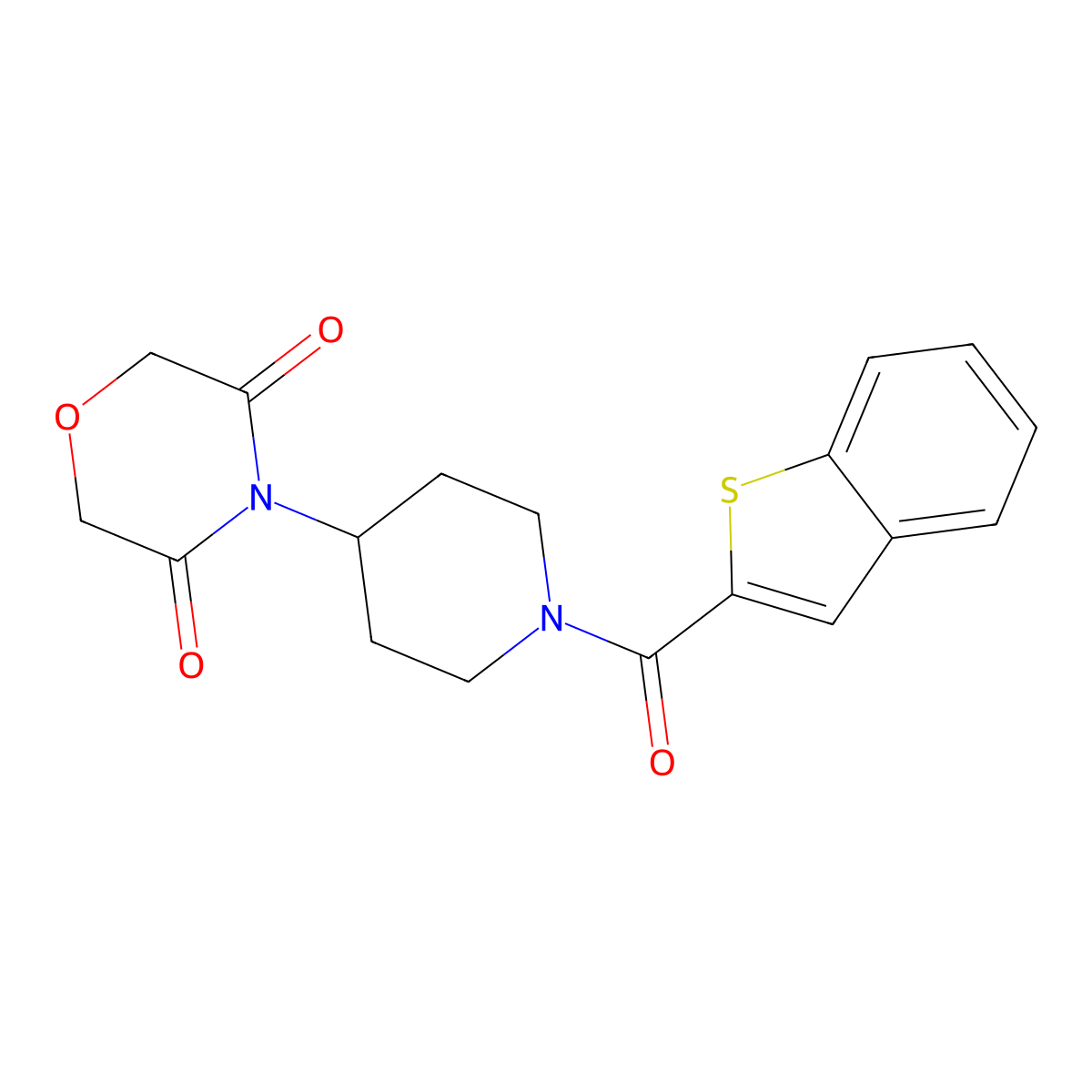 4-(1-(Benzo[b]thiophene-2-carbonyl)piperidin-4-yl)morpholine-3,5-dione molecular structure, CAS 2034424-23-0