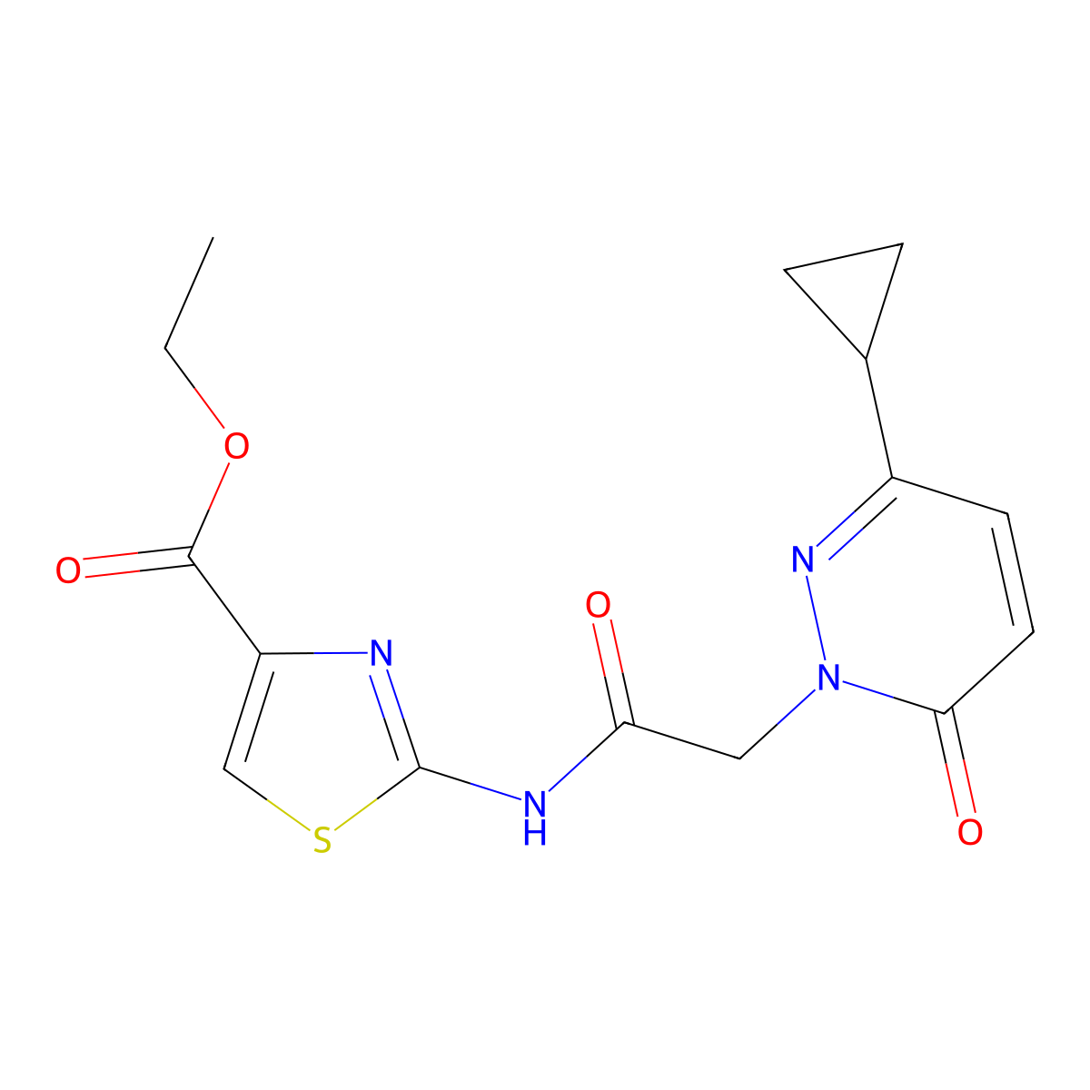 ethyl 2-(2-(3-cyclopropyl-6-oxopyridazin-1(6H)-yl)acetamido)thiazole-4-carboxylate molecular structure, CAS 2034424-25-2