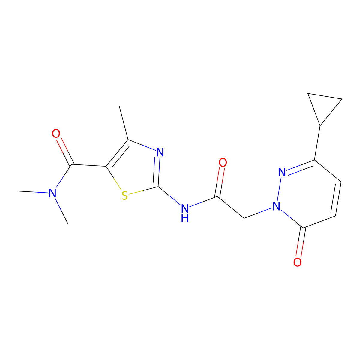 2-(2-(3-cyclopropyl-6-oxopyridazin-1(6H)-yl)acetamido)-N,N,4-trimethylthiazole-5-carboxamide molecular structure, CAS 2034424-39-8