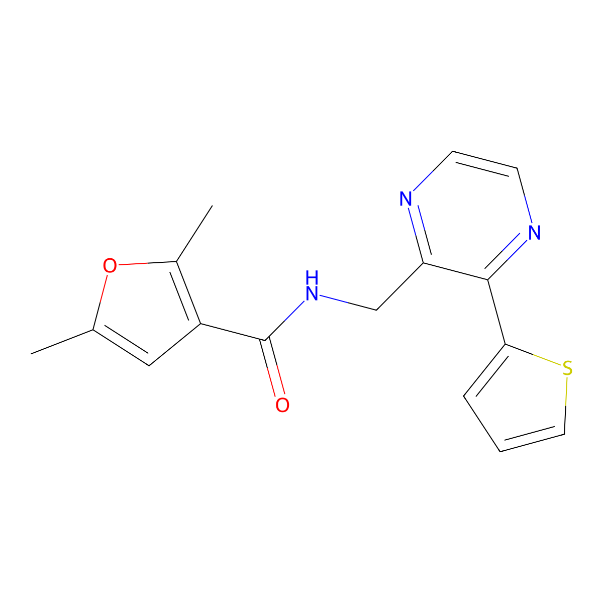 2,5-dimethyl-N-((3-(thiophen-2-yl)pyrazin-2-yl)methyl)furan-3-carboxamide molecular structure, CAS 2034424-40-1
