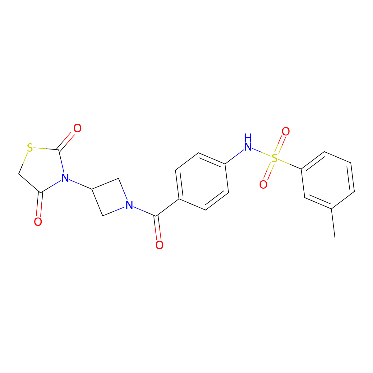 N-(4-(3-(2,4-dioxothiazolidin-3-yl)azetidine-1-carbonyl)phenyl)-3-methylbenzenesulfonamide molecular structure, CAS 2034424-42-3