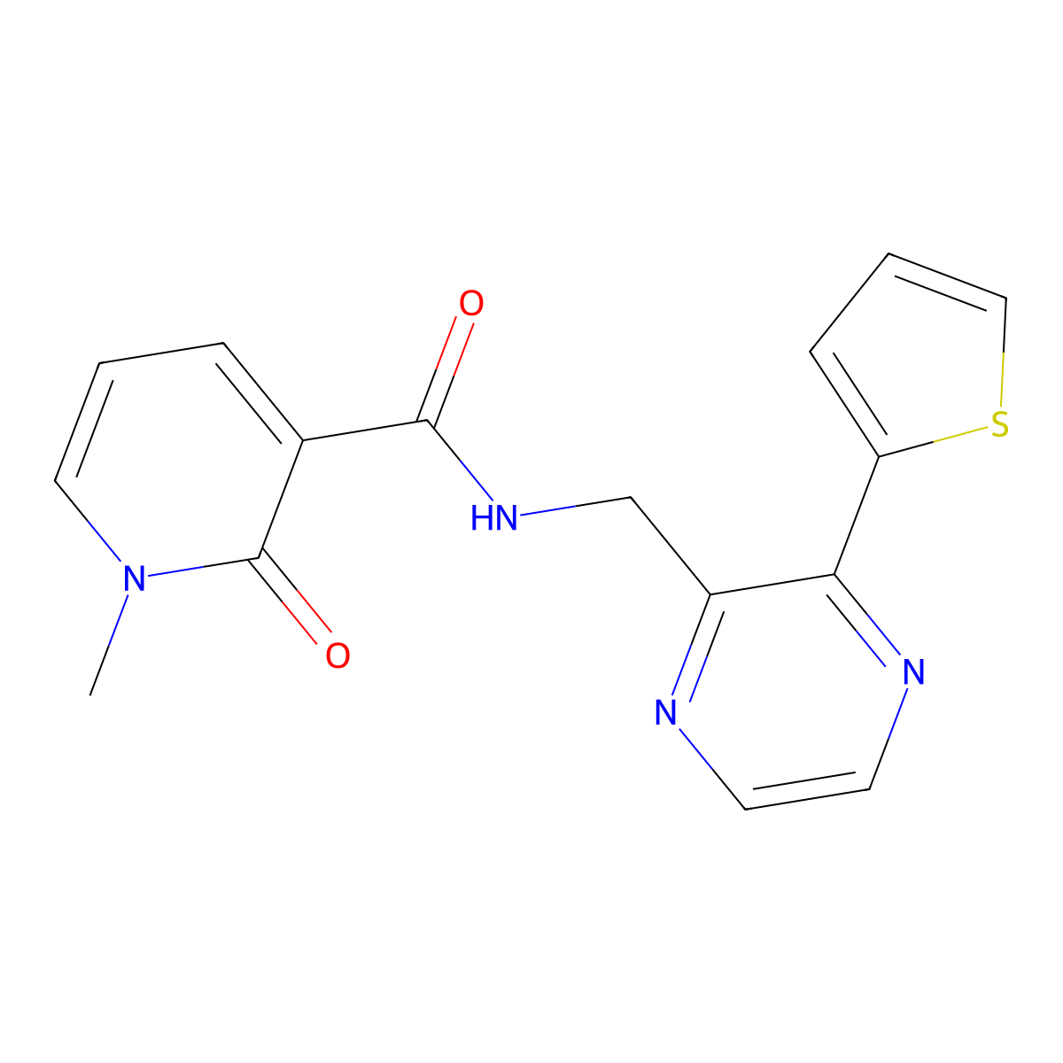 1-methyl-2-oxo-N-{[3-(thiophen-2-yl)pyrazin-2-yl]methyl}-1,2-dihydropyridine-3-carboxamide molecular structure, CAS 2034424-47-8