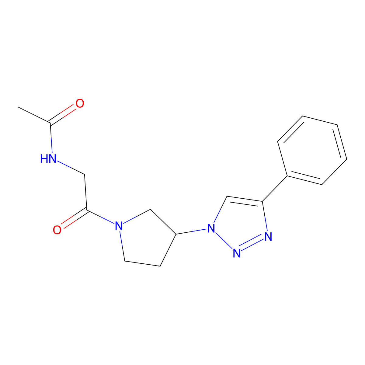N-(2-oxo-2-(3-(4-phenyl-1H-1,2,3-triazol-1-yl)pyrrolidin-1-yl)ethyl)acetamide molecular structure, CAS 2034424-49-0