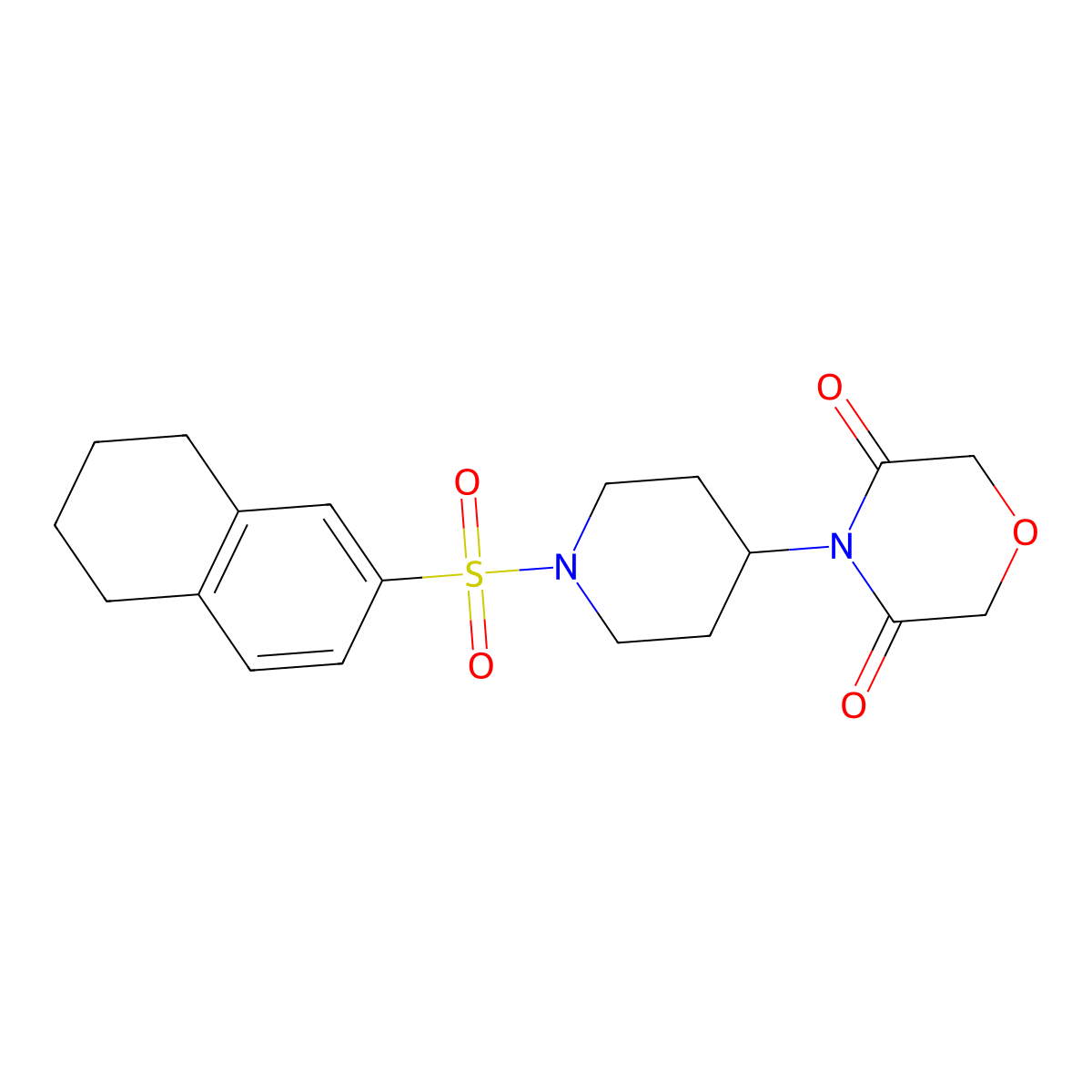 4-(1-((5,6,7,8-Tetrahydronaphthalen-2-yl)sulfonyl)piperidin-4-yl)morpholine-3,5-dione molecular structure, CAS 2034424-50-3