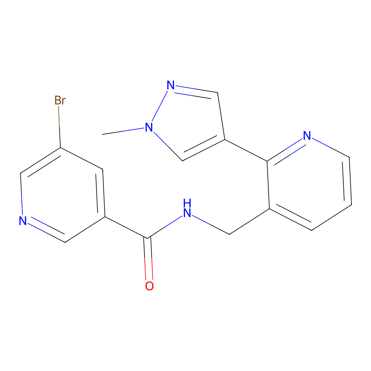 5-bromo-N-((2-(1-methyl-1H-pyrazol-4-yl)pyridin-3-yl)methyl)nicotinamide molecular structure, CAS 2034424-51-4