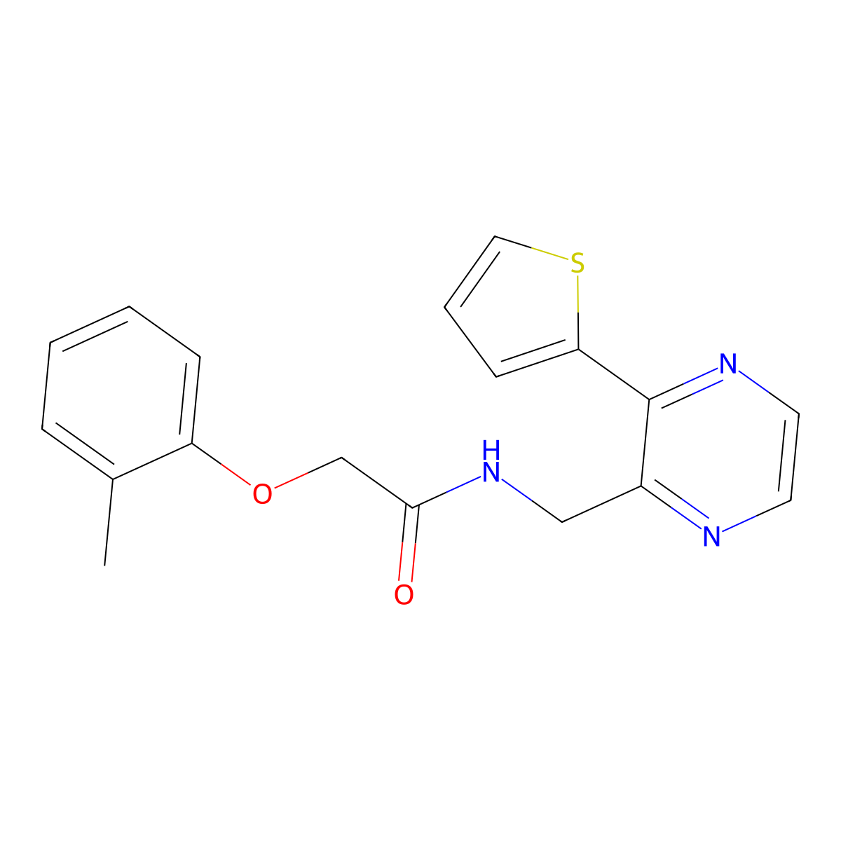 N-((3-(thiophen-2-yl)pyrazin-2-yl)methyl)-2-(o-tolyloxy)acetamide molecular structure, CAS 2034424-56-9