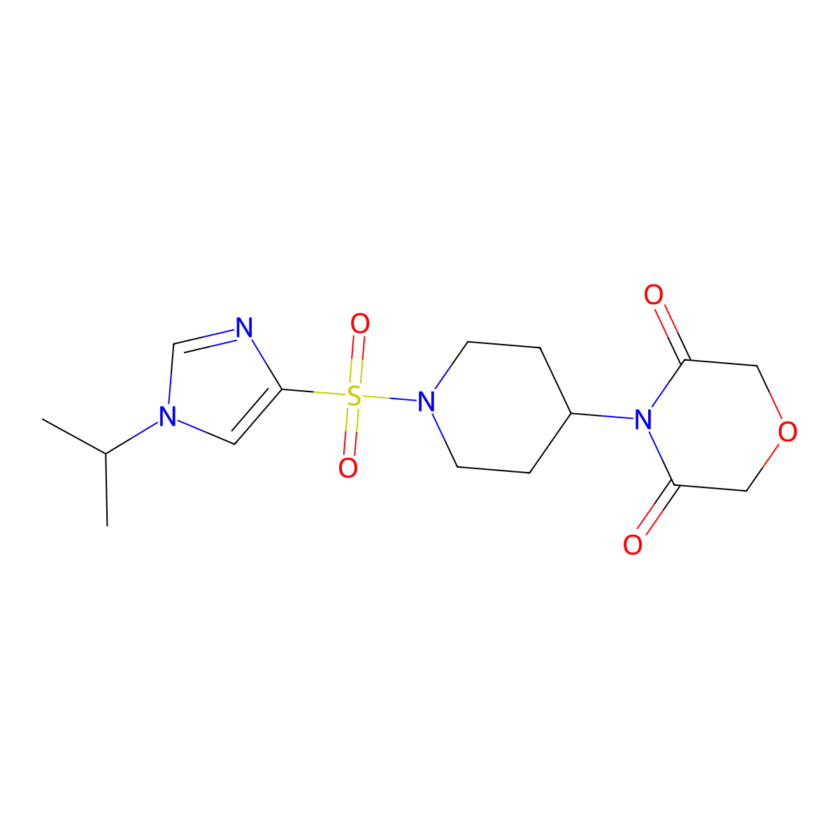 4-(1-((1-isopropyl-1H-imidazol-4-yl)sulfonyl)piperidin-4-yl)morpholine-3,5-dione molecular structure, CAS 2034424-57-0
