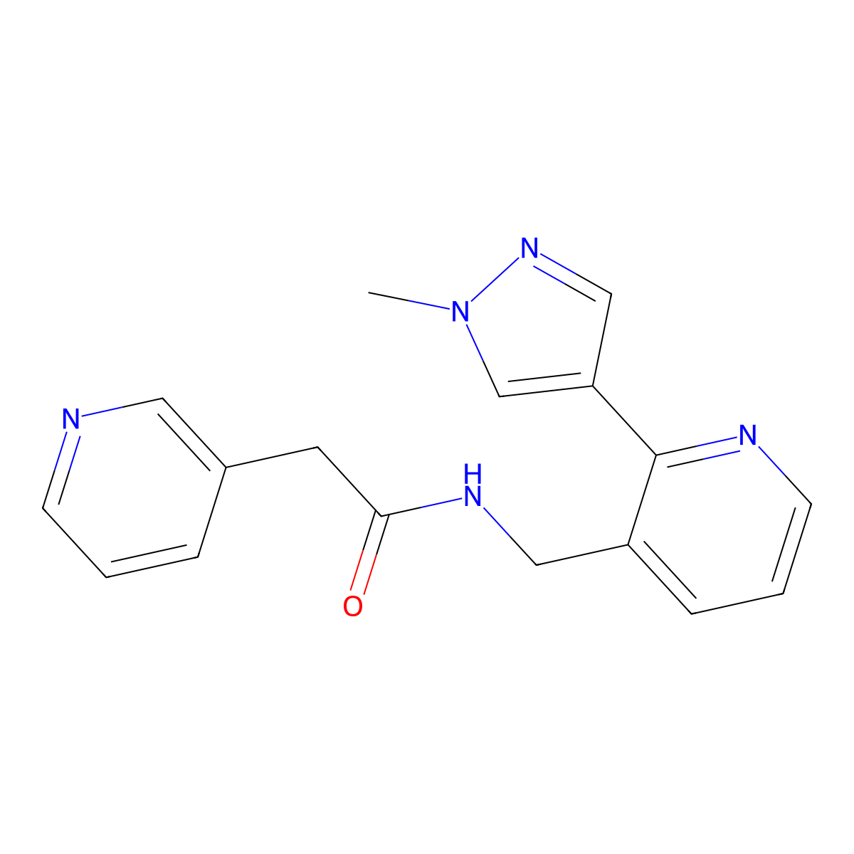 N-{[2-(1-methyl-1H-pyrazol-4-yl)pyridin-3-yl]methyl}-2-(pyridin-3-yl)acetamide molecular structure, CAS 2034424-58-1