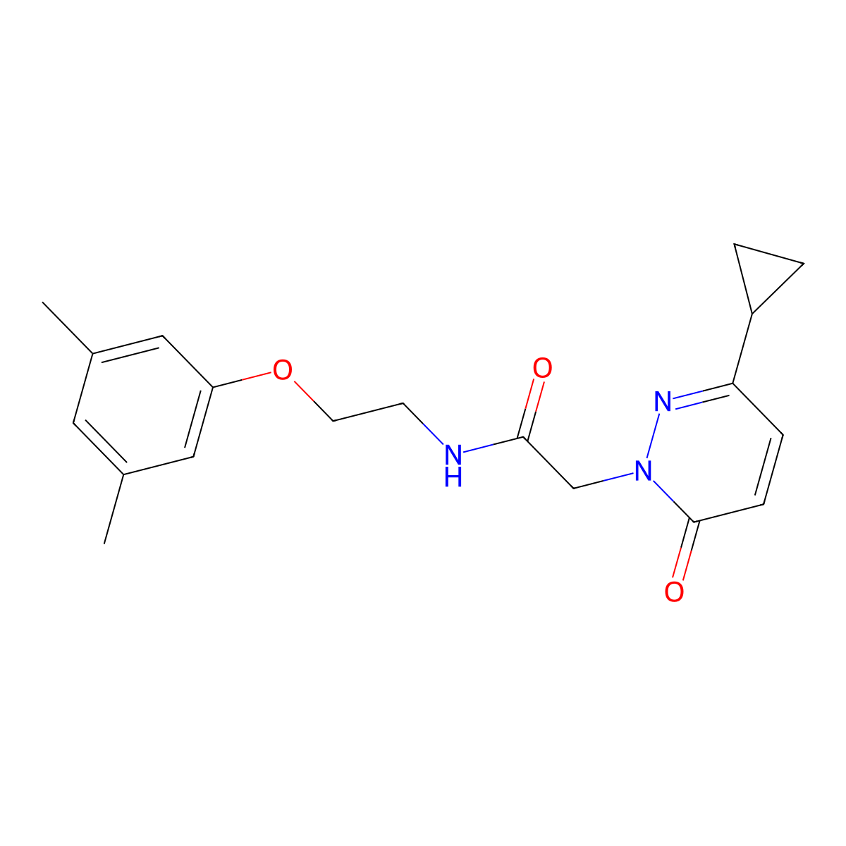 2-(3-cyclopropyl-6-oxopyridazin-1(6H)-yl)-N-(2-(3,5-dimethylphenoxy)ethyl)acetamide molecular structure, CAS 2034424-60-5