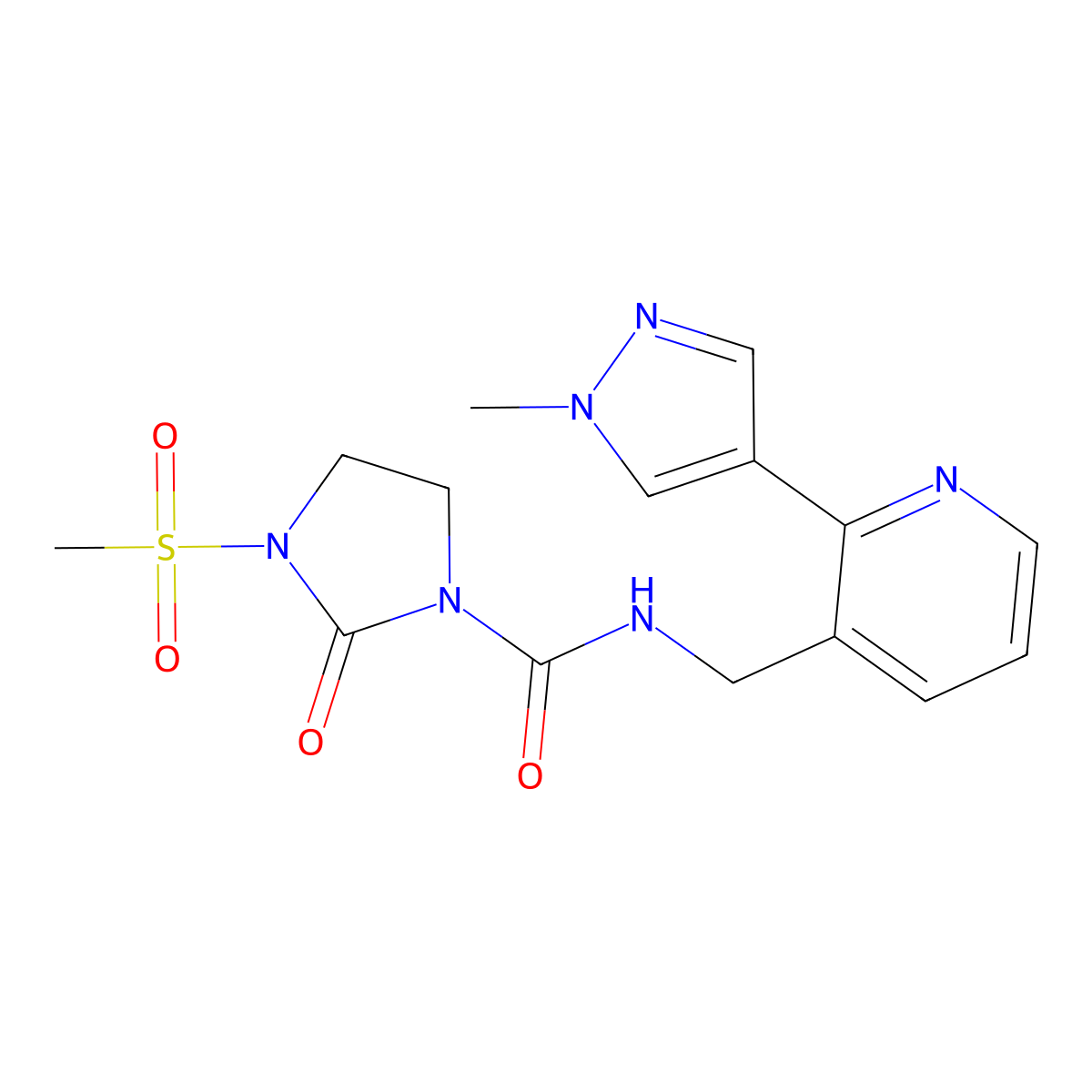 N-((2-(1-methyl-1H-pyrazol-4-yl)pyridin-3-yl)methyl)-3-(methylsulfonyl)-2-oxoimidazolidine-1-carboxamide molecular structure, CAS 2034424-62-7