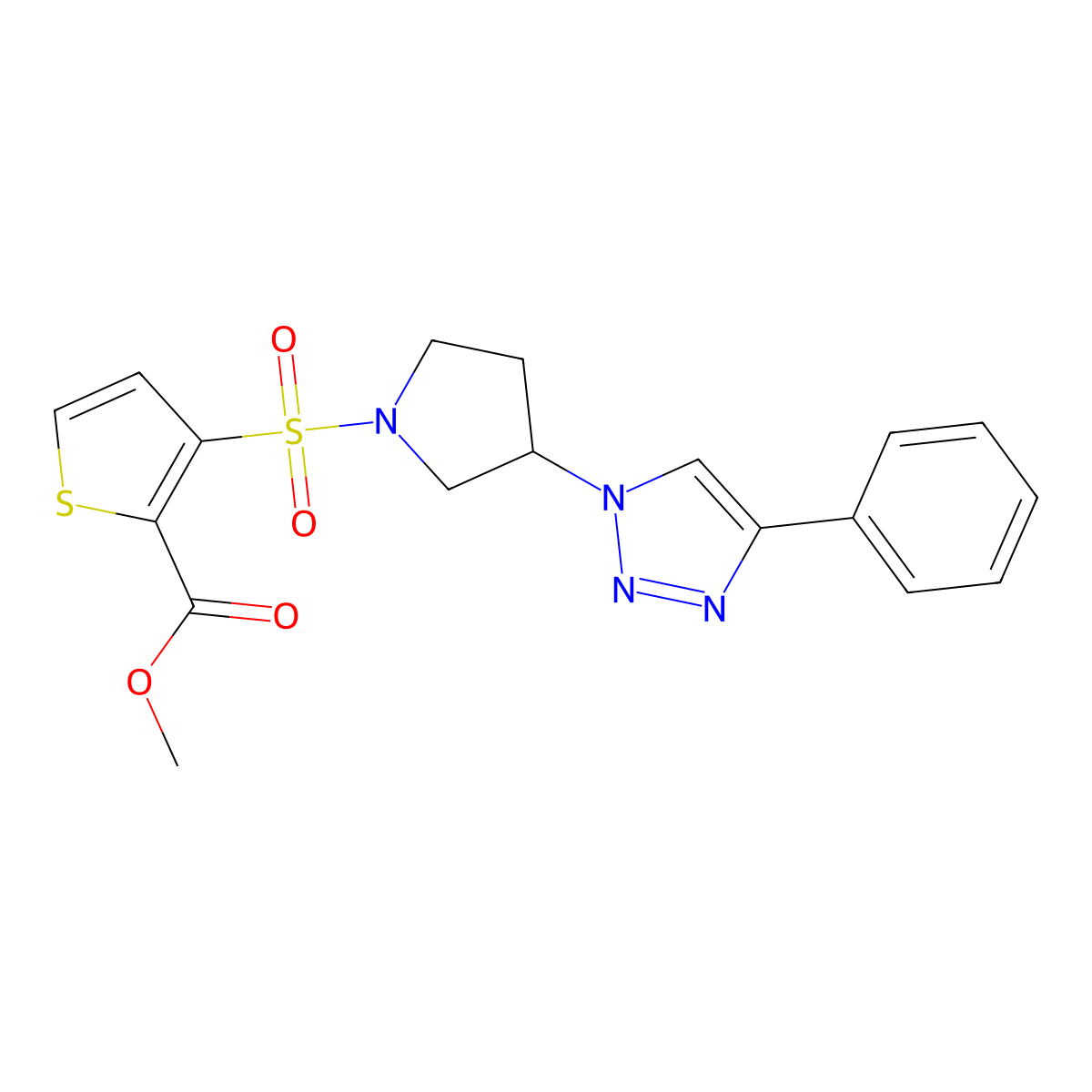 methyl 3-{[3-(4-phenyl-1H-1,2,3-triazol-1-yl)pyrrolidin-1-yl]sulfonyl}thiophene-2-carboxylate molecular structure, CAS 2034424-63-8