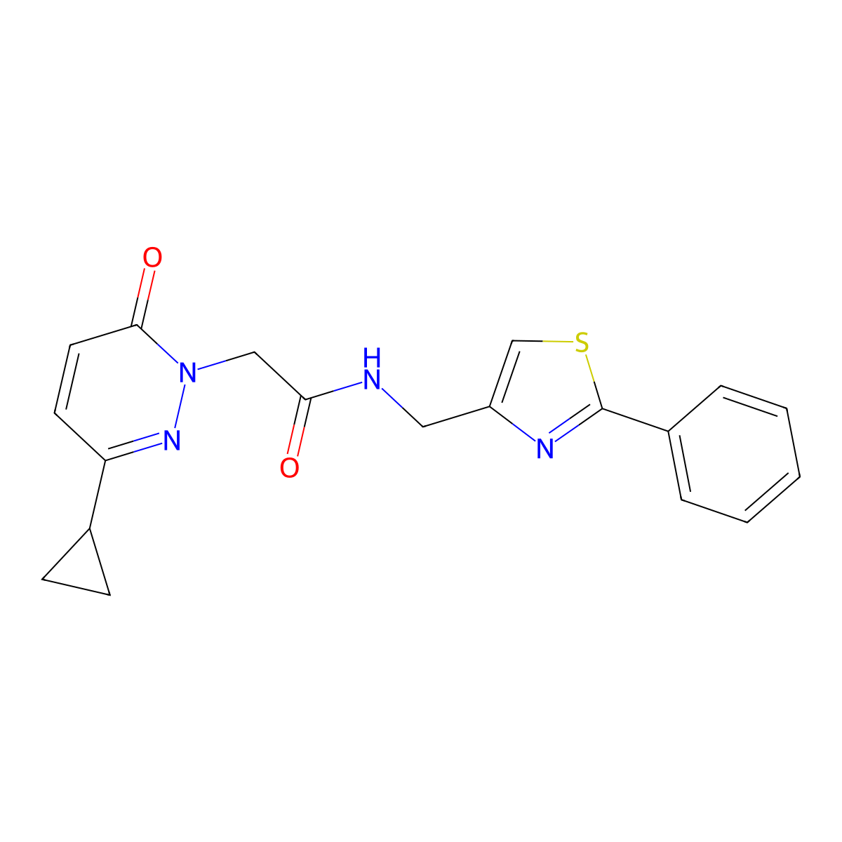 2-(3-cyclopropyl-6-oxopyridazin-1(6H)-yl)-N-((2-phenylthiazol-4-yl)methyl)acetamide molecular structure, CAS 2034424-65-0