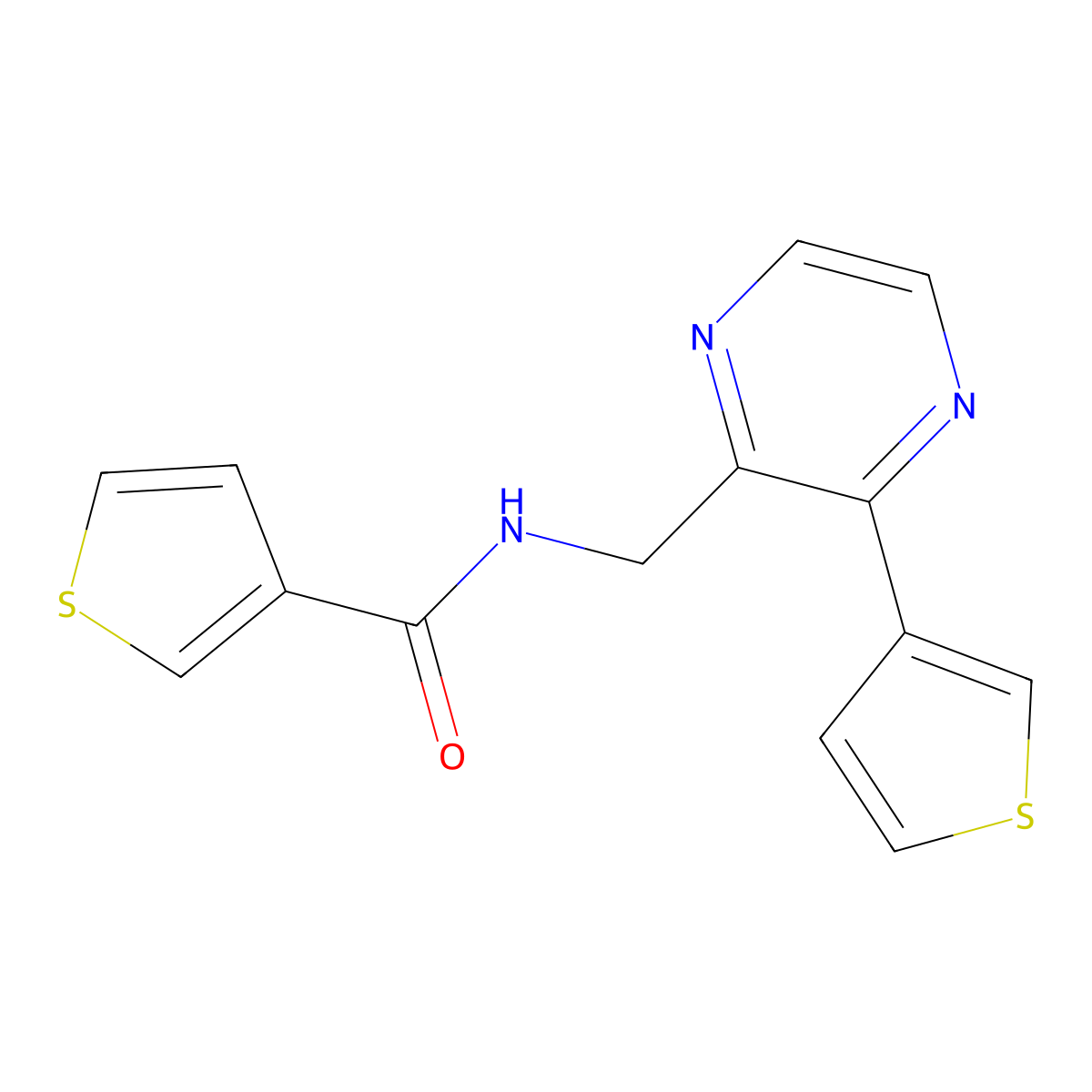 N-((3-(thiophen-3-yl)pyrazin-2-yl)methyl)thiophene-3-carboxamide molecular structure, CAS 2034424-66-1