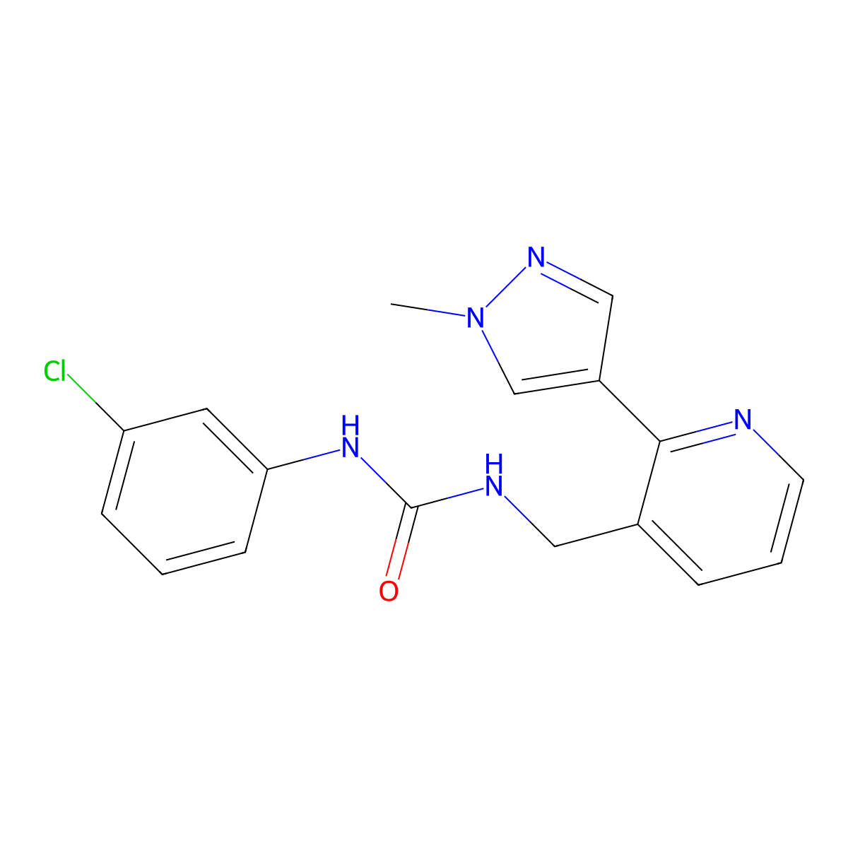 1-(3-chlorophenyl)-3-{[2-(1-methyl-1H-pyrazol-4-yl)pyridin-3-yl]methyl}urea molecular structure, CAS 2034424-67-2