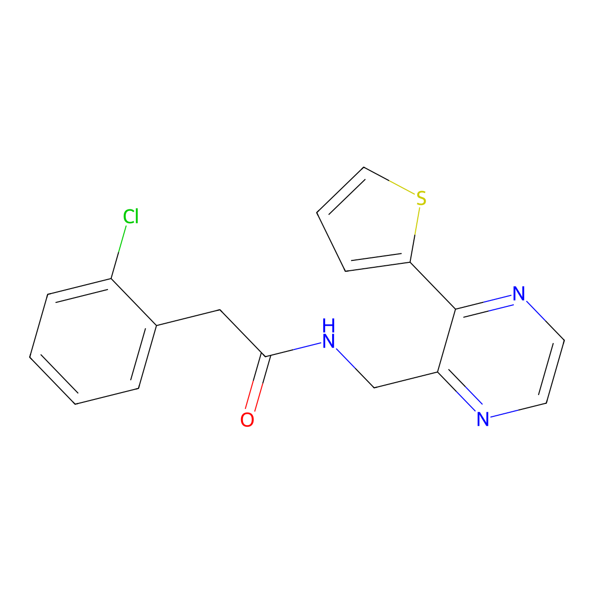 2-(2-chlorophenyl)-N-((3-(thiophen-2-yl)pyrazin-2-yl)methyl)acetamide molecular structure, CAS 2034424-68-3