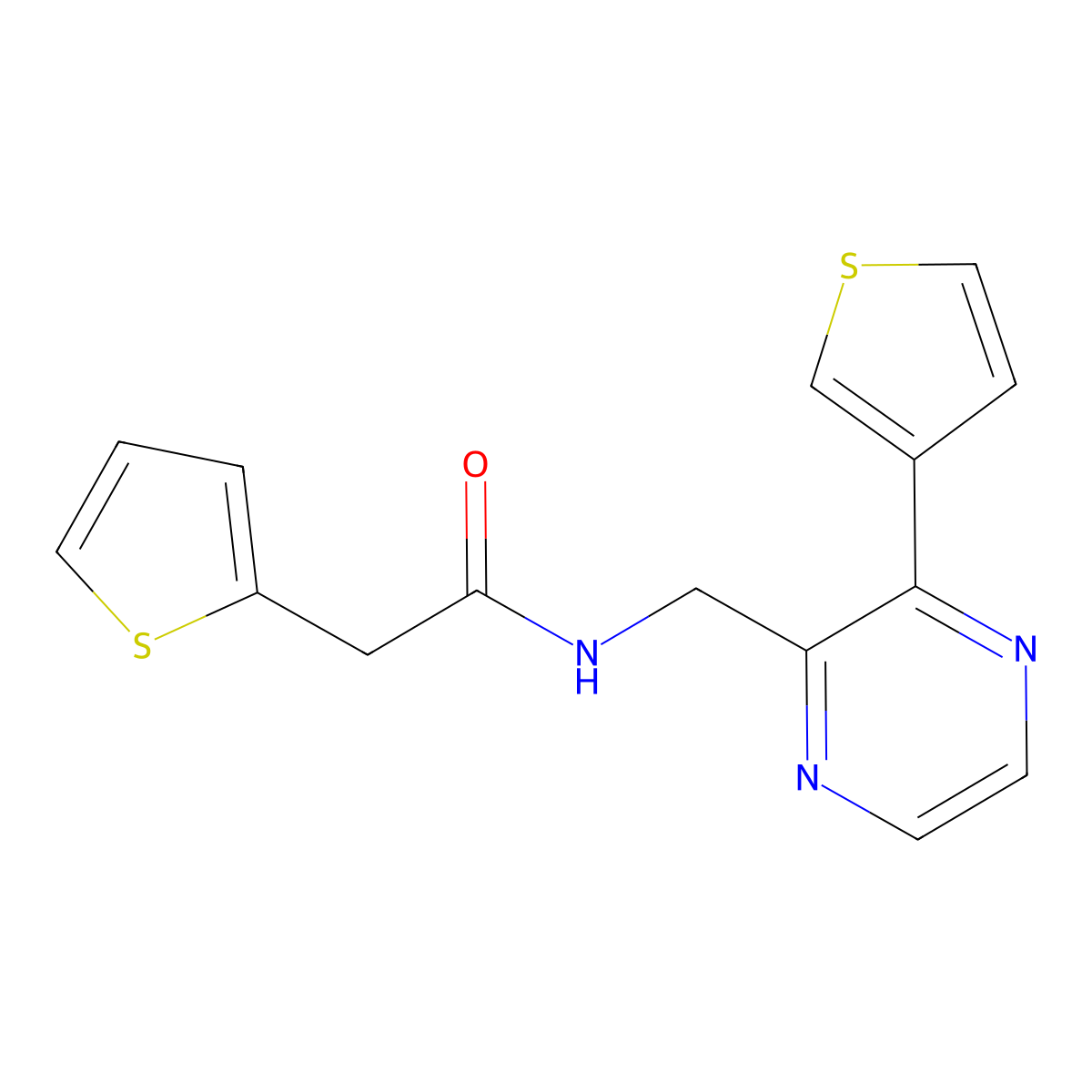 2-(thiophen-2-yl)-N-{[3-(thiophen-3-yl)pyrazin-2-yl]methyl}acetamide molecular structure, CAS 2034424-76-3