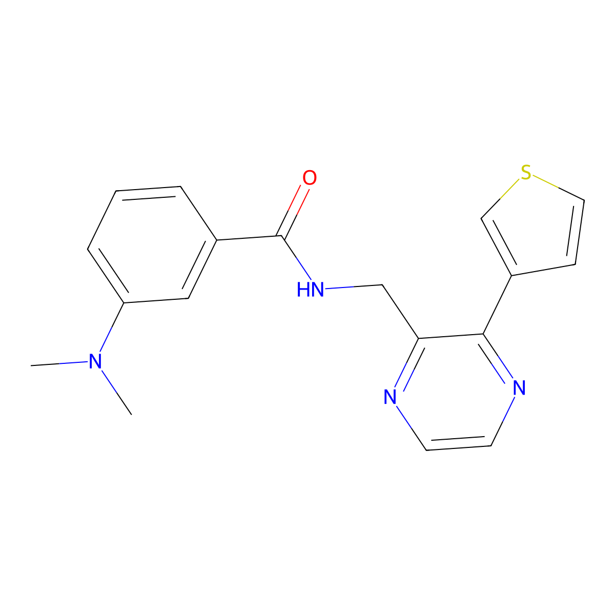 3-(dimethylamino)-N-((3-(thiophen-3-yl)pyrazin-2-yl)methyl)benzamide molecular structure, CAS 2034424-81-0