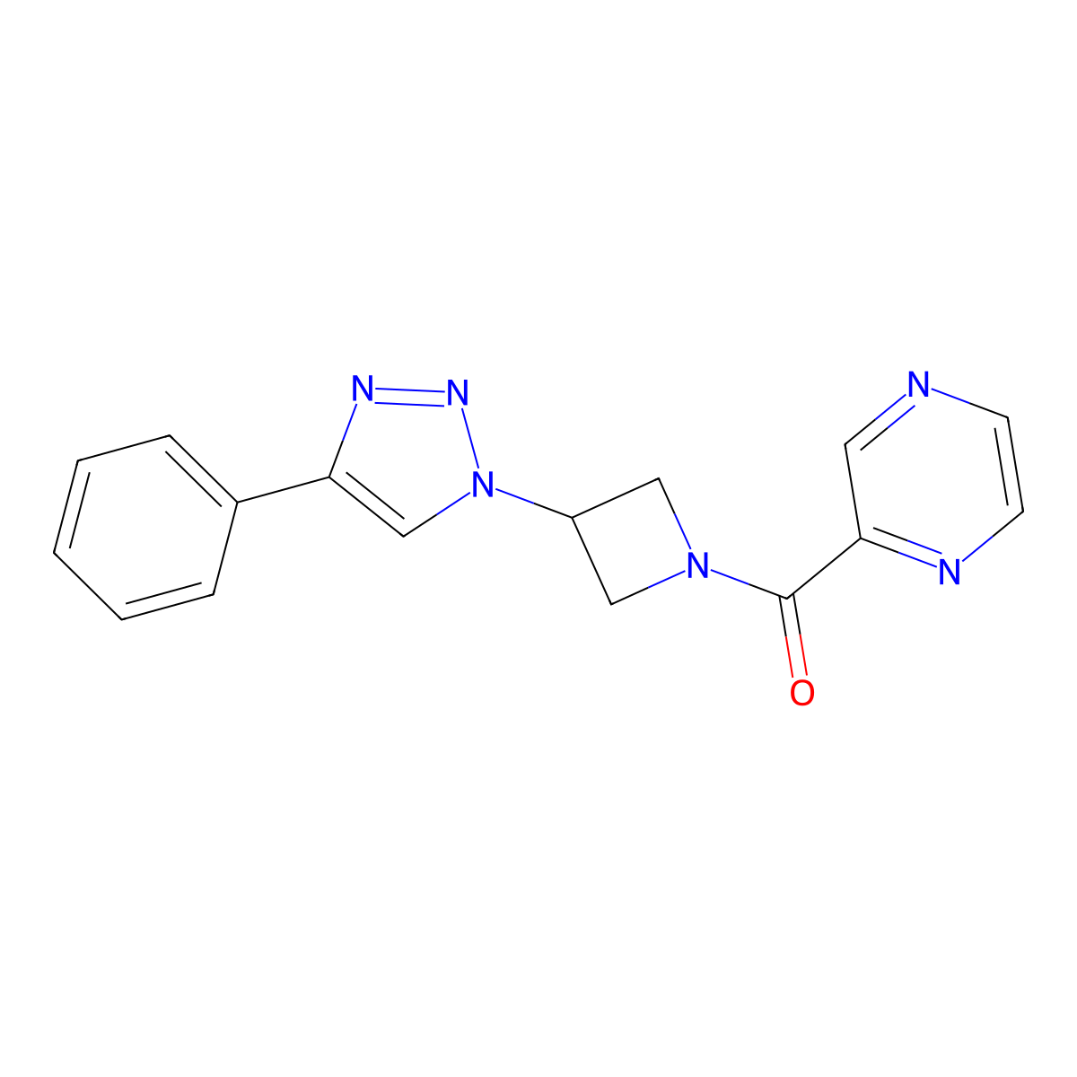 (3-(4-phenyl-1H-1,2,3-triazol-1-yl)azetidin-1-yl)(pyrazin-2-yl)methanone molecular structure, CAS 2034424-83-2
