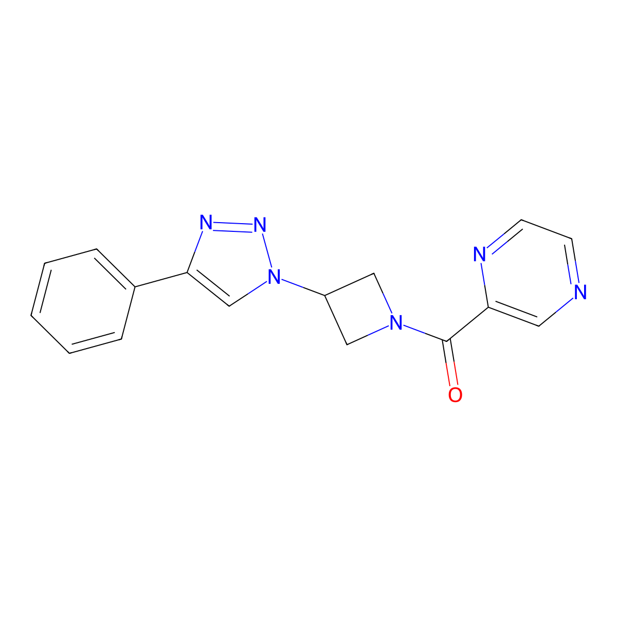(3-(4-phenyl-1H-1,2,3-triazol-1-yl)azetidin-1-yl)(pyrazin-2-yl)methanone molecular structure, CAS 2034424-83-2