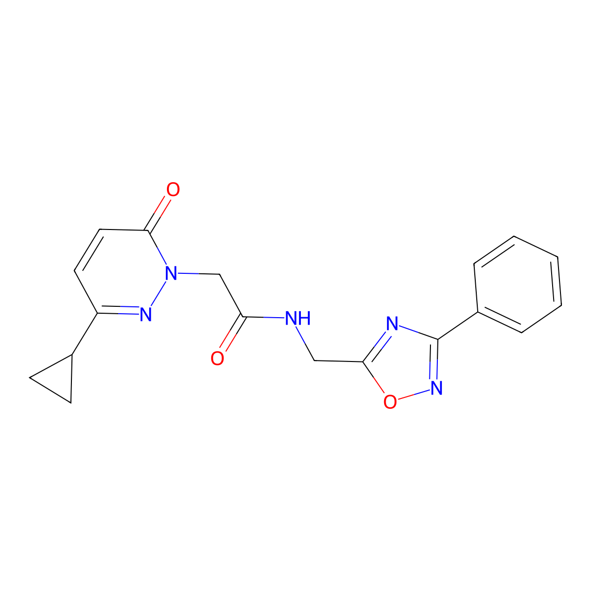 2-(3-cyclopropyl-6-oxopyridazin-1(6H)-yl)-N-((3-phenyl-1,2,4-oxadiazol-5-yl)methyl)acetamide molecular structure, CAS 2034424-85-4
