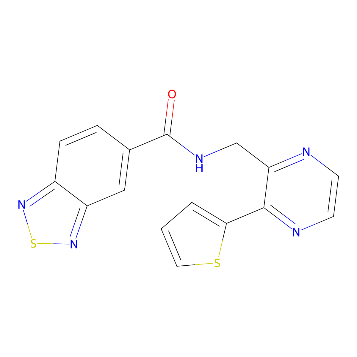 N-((3-(thiophen-2-yl)pyrazin-2-yl)methyl)benzo[c][1,2,5]thiadiazole-5-carboxamide molecular structure, CAS 2034424-87-6