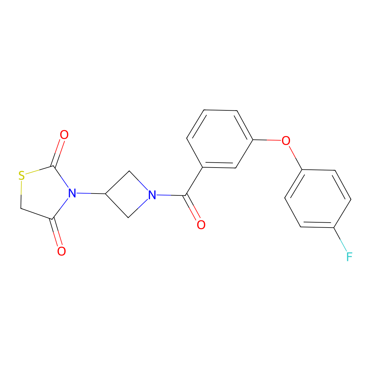 3-(1-(3-(4-Fluorophenoxy)benzoyl)azetidin-3-yl)thiazolidine-2,4-dione molecular structure, CAS 2034424-95-6