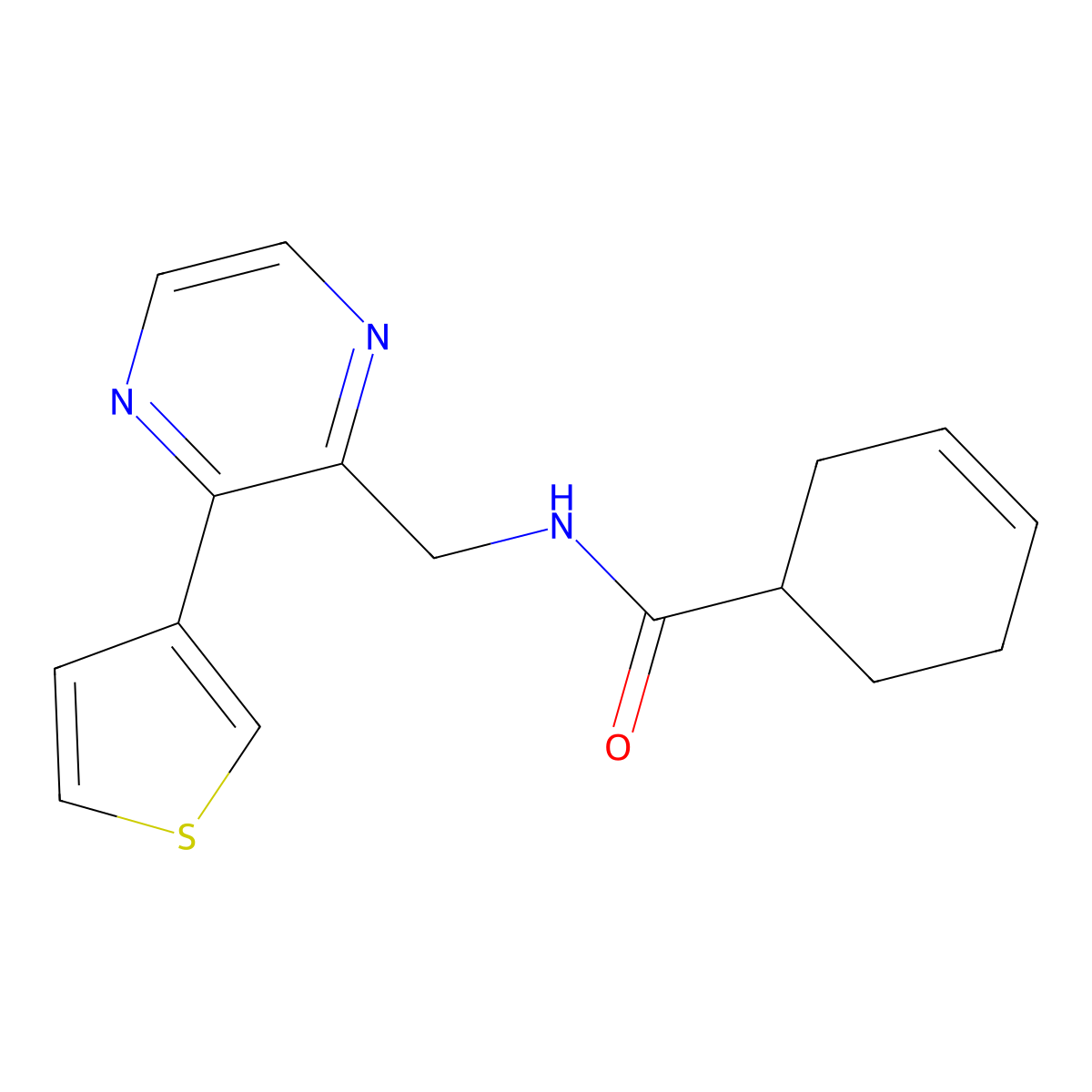 N-((3-(thiophen-3-yl)pyrazin-2-yl)methyl)cyclohex-3-enecarboxamide molecular structure, CAS 2034424-97-8