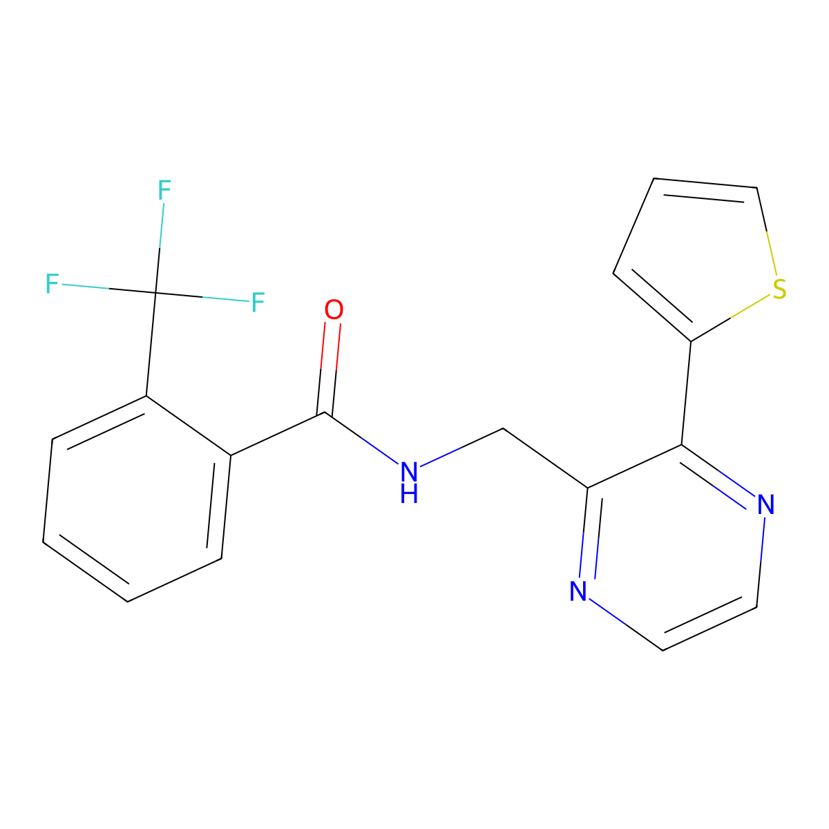 N-{[3-(thiophen-2-yl)pyrazin-2-yl]methyl}-2-(trifluoromethyl)benzamide molecular structure, CAS 2034425-04-0