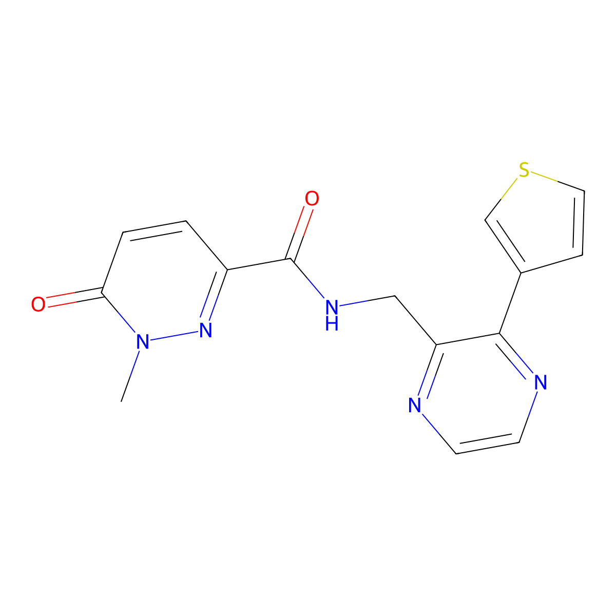 1-methyl-6-oxo-N-{[3-(thiophen-3-yl)pyrazin-2-yl]methyl}-1,6-dihydropyridazine-3-carboxamide molecular structure, CAS 2034425-16-4