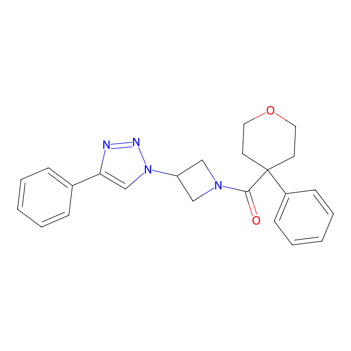 (3-(4-phenyl-1H-1,2,3-triazol-1-yl)azetidin-1-yl)(4-phenyltetrahydro-2H-pyran-4-yl)methanone molecular structure, CAS 2034425-17-5