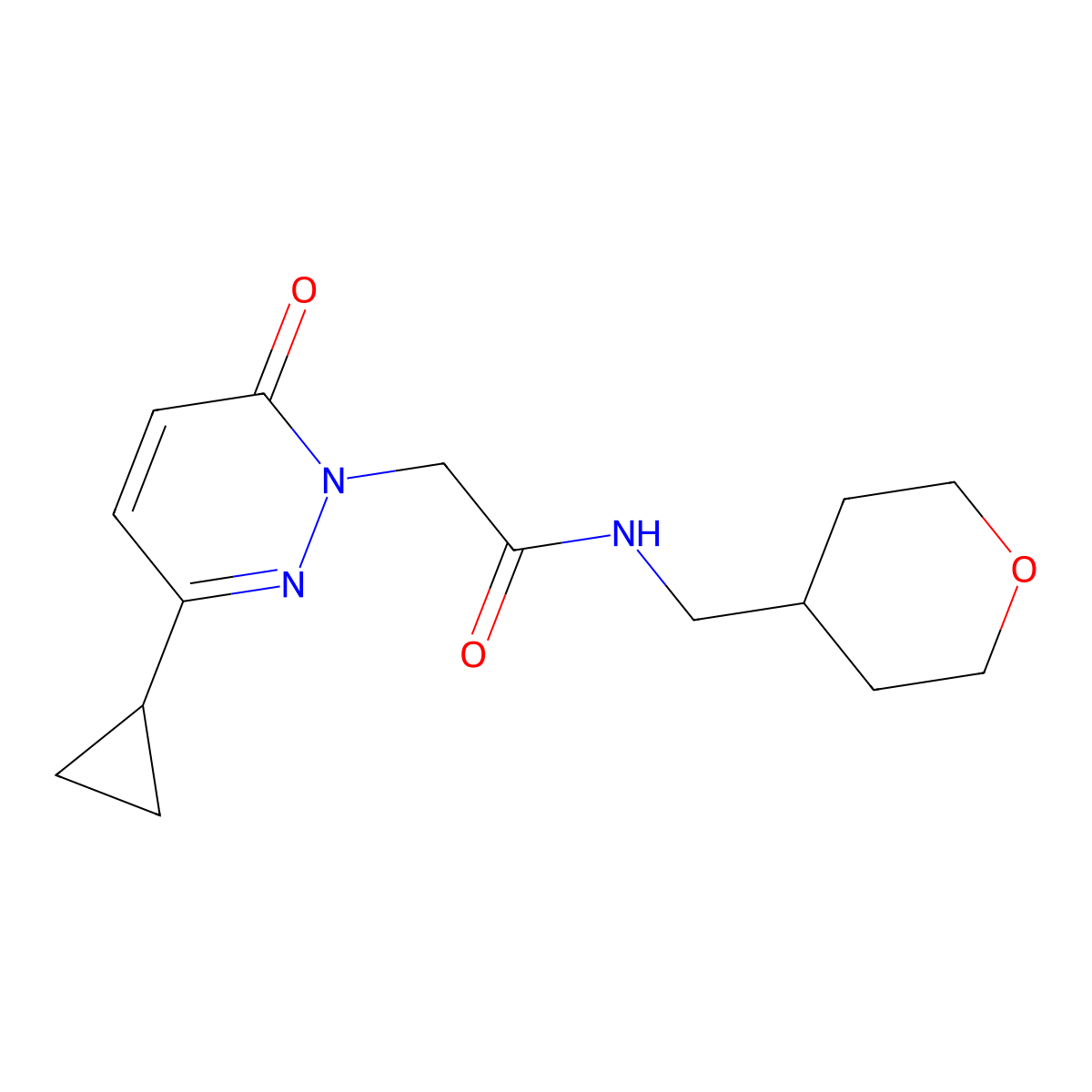 2-(3-cyclopropyl-6-oxopyridazin-1(6H)-yl)-N-((tetrahydro-2H-pyran-4-yl)methyl)acetamide molecular structure, CAS 2034425-24-4