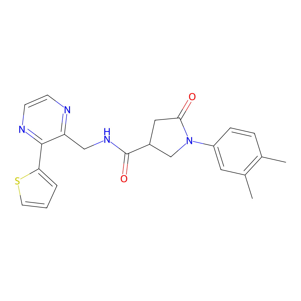 1-(3,4-dimethylphenyl)-5-oxo-N-((3-(thiophen-2-yl)pyrazin-2-yl)methyl)pyrrolidine-3-carboxamide molecular structure, CAS 2034425-25-5