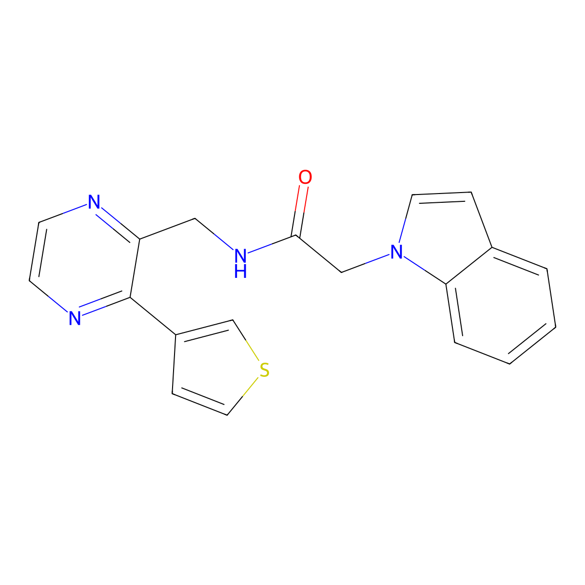 2-(1H-indol-1-yl)-N-((3-(thiophen-3-yl)pyrazin-2-yl)methyl)acetamide molecular structure, CAS 2034425-28-8