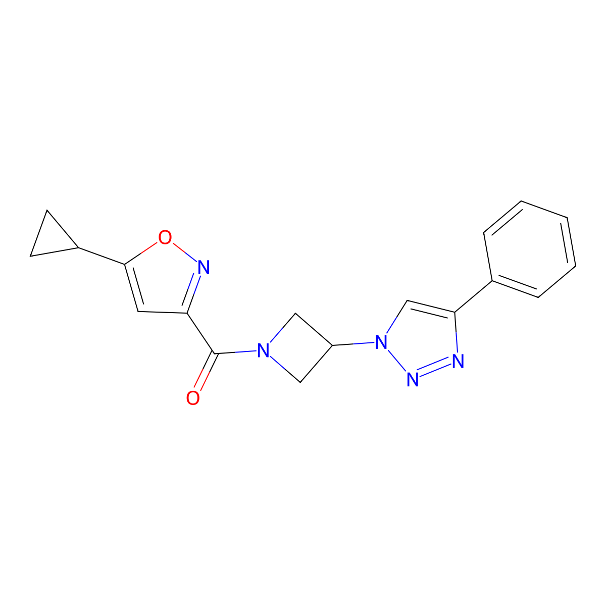 (5-cyclopropylisoxazol-3-yl)(3-(4-phenyl-1H-1,2,3-triazol-1-yl)azetidin-1-yl)methanone molecular structure, CAS 2034425-30-2
