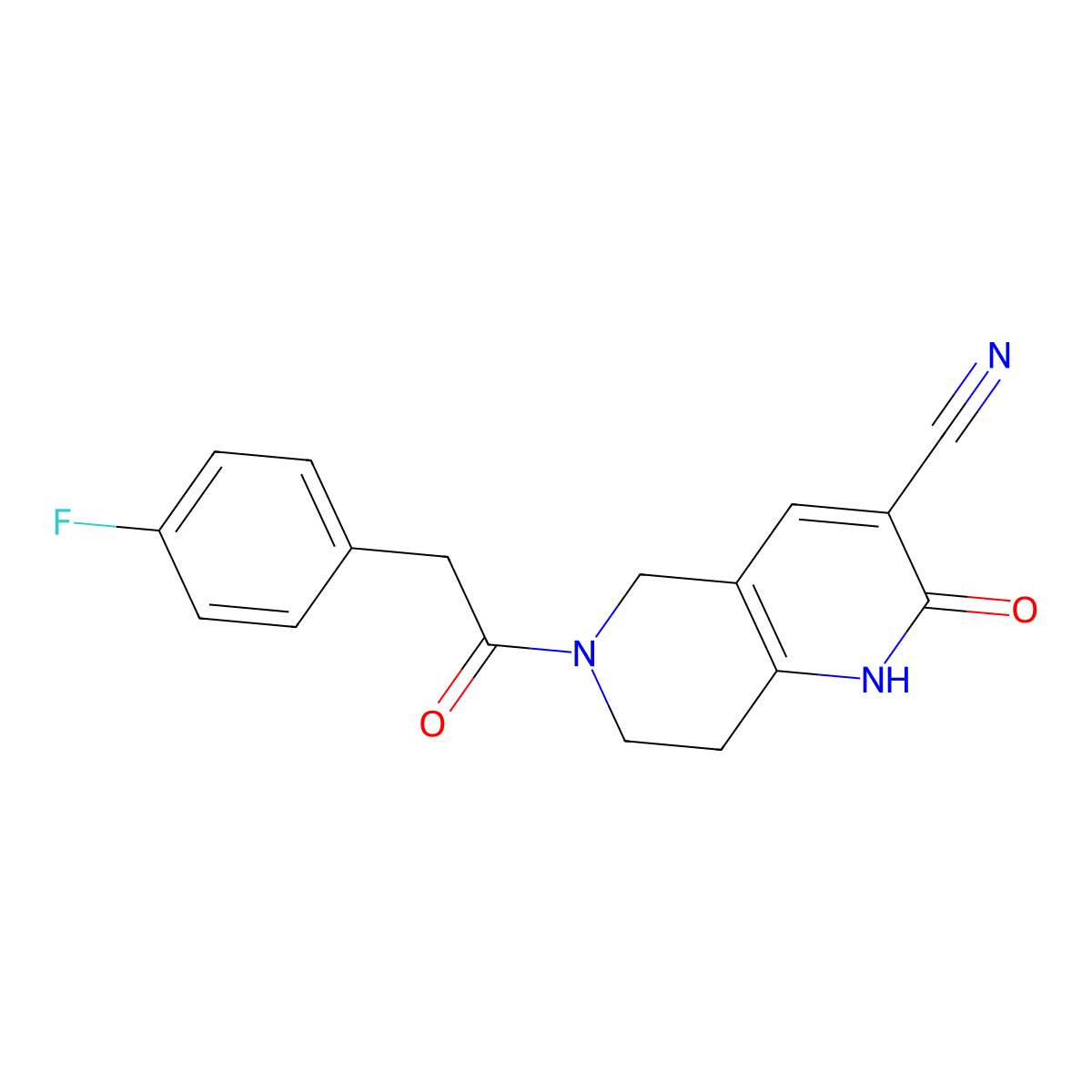 6-(2-(4-Fluorophenyl)acetyl)-2-oxo-1,2,5,6,7,8-hexahydro-1,6-naphthyridine-3-carbonitrile molecular structure, CAS 2034425-35-7