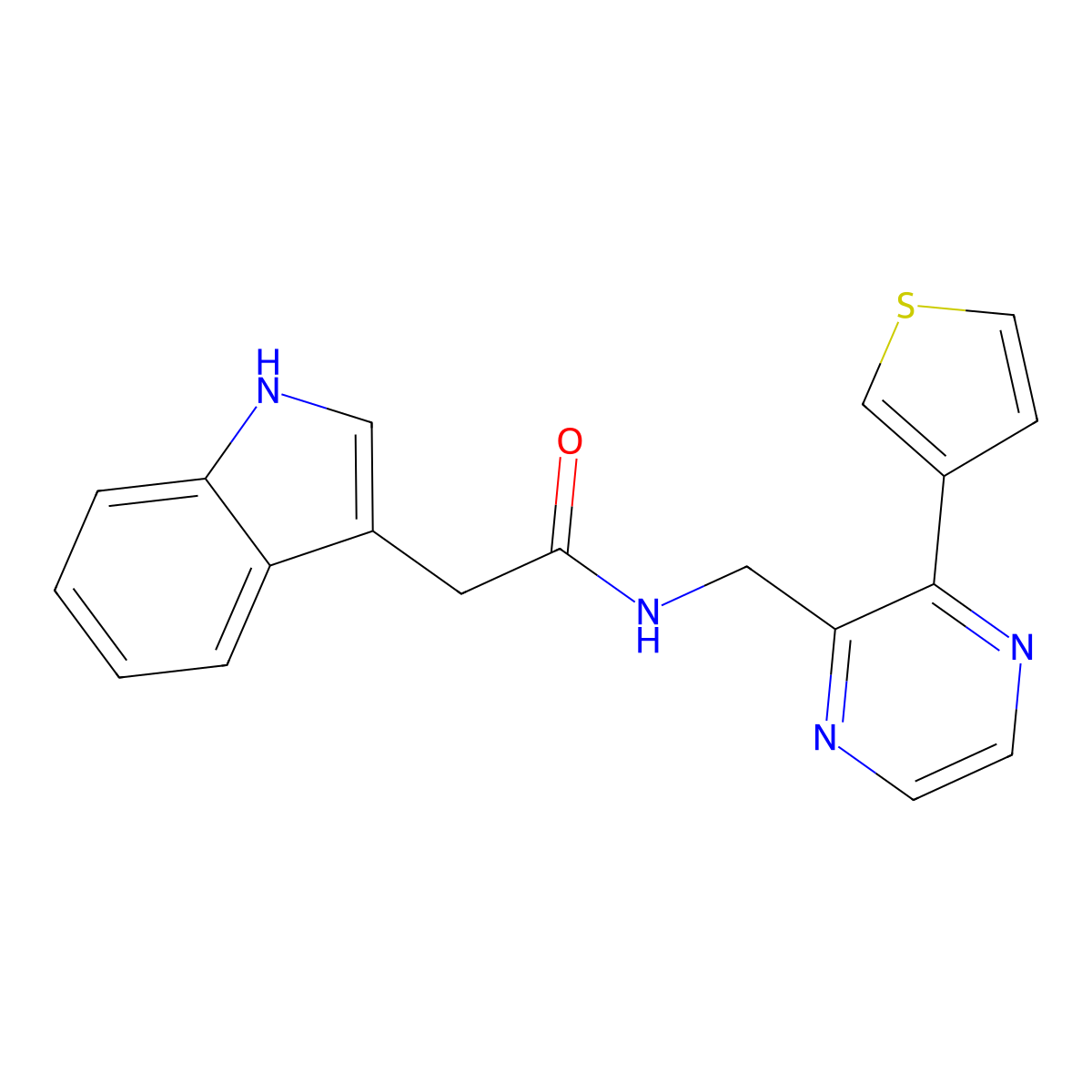 2-(1H-indol-3-yl)-N-((3-(thiophen-3-yl)pyrazin-2-yl)methyl)acetamide molecular structure, CAS 2034425-37-9